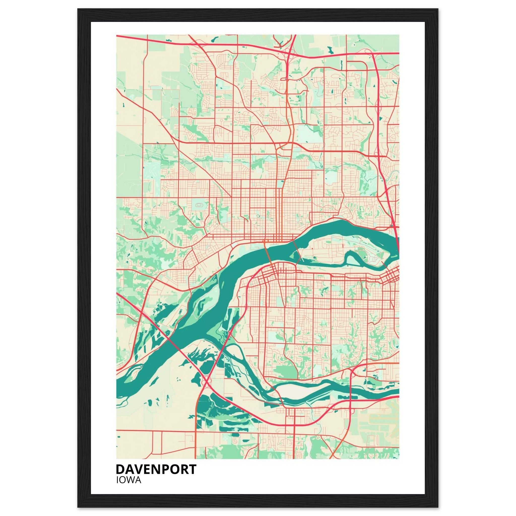 Davenport Iowa City Map Poster | Custom Map Art Print - Ink And Atlas