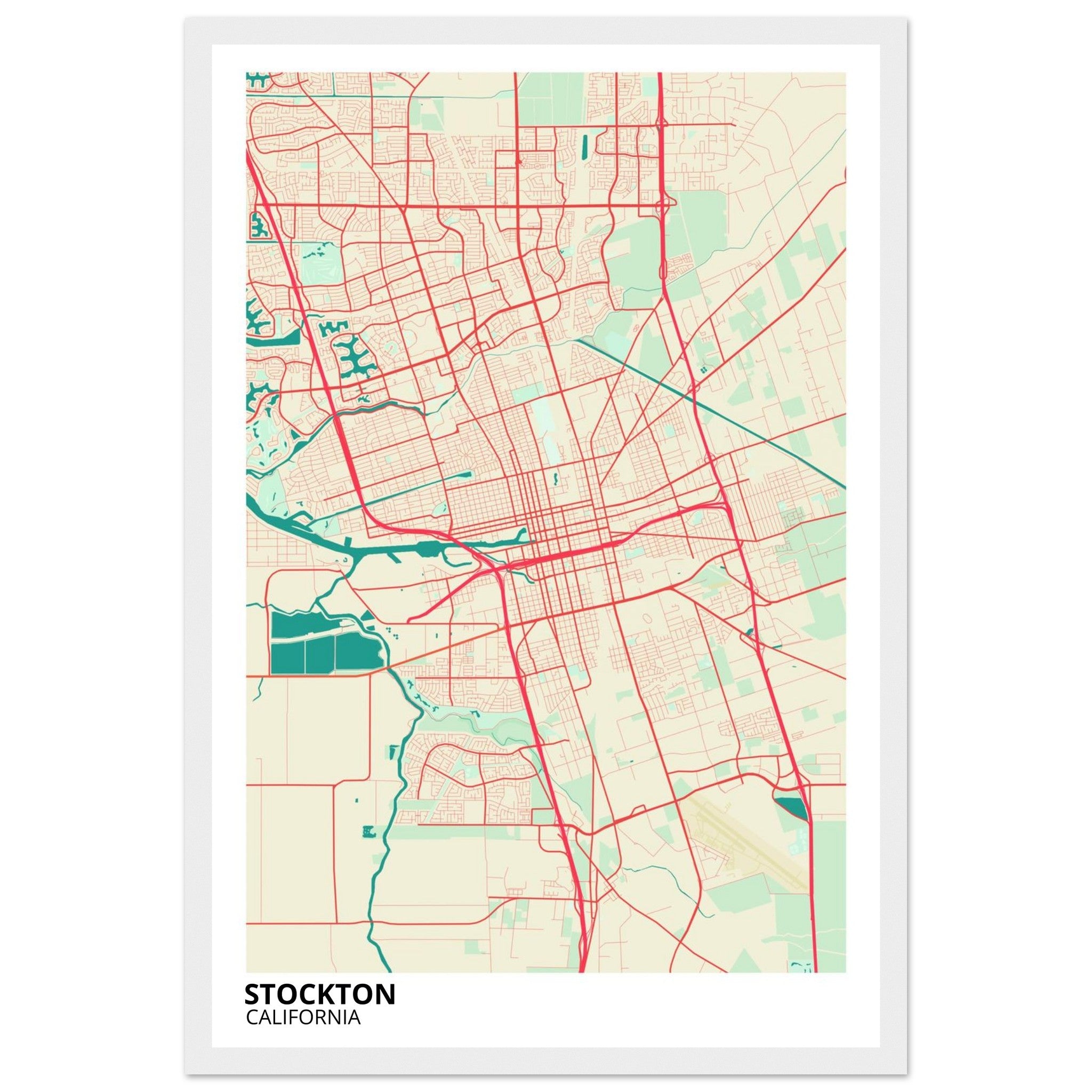 Stockton California City Map Poster | Custom Map Art Print - Ink And Atlas