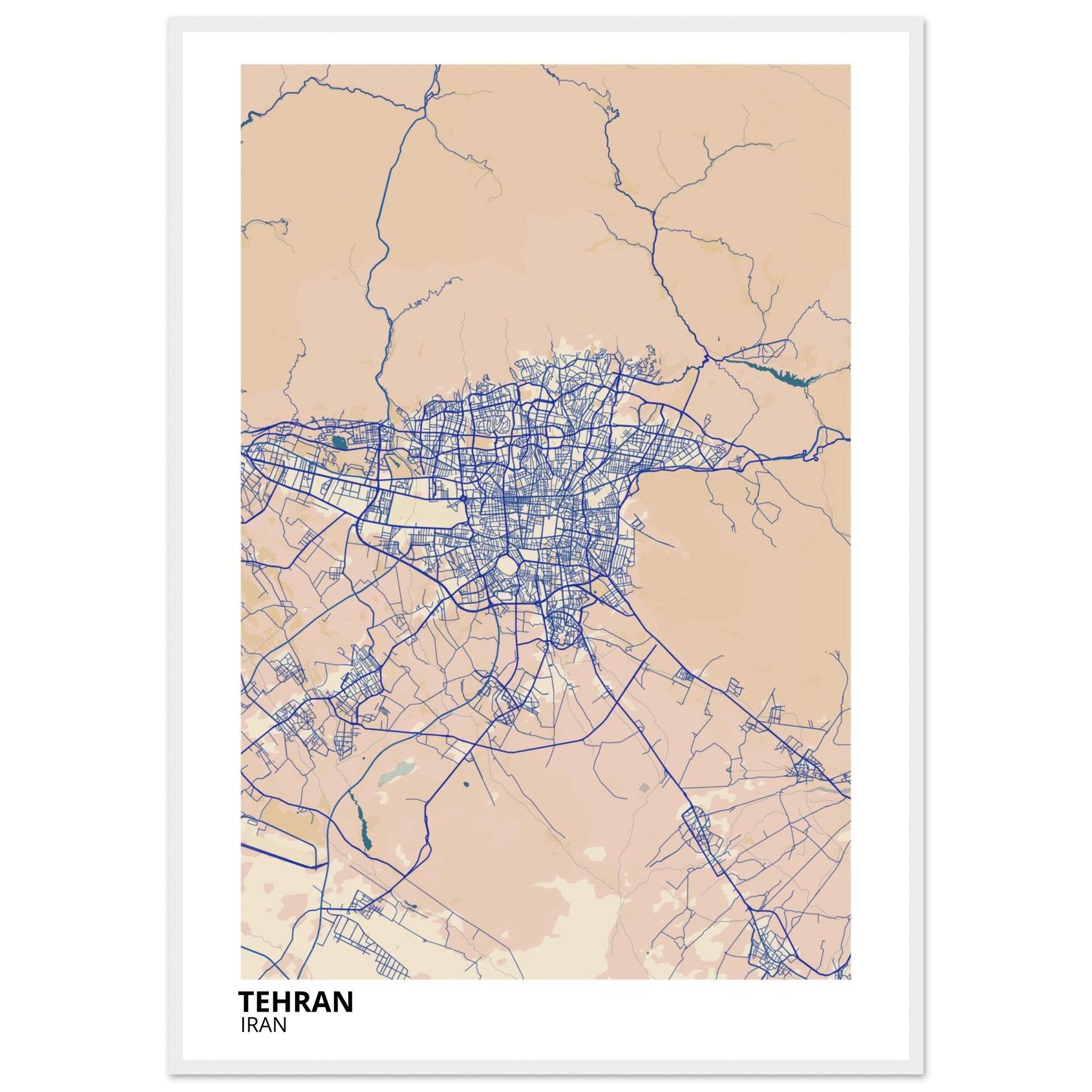 tehran iran map poster print
