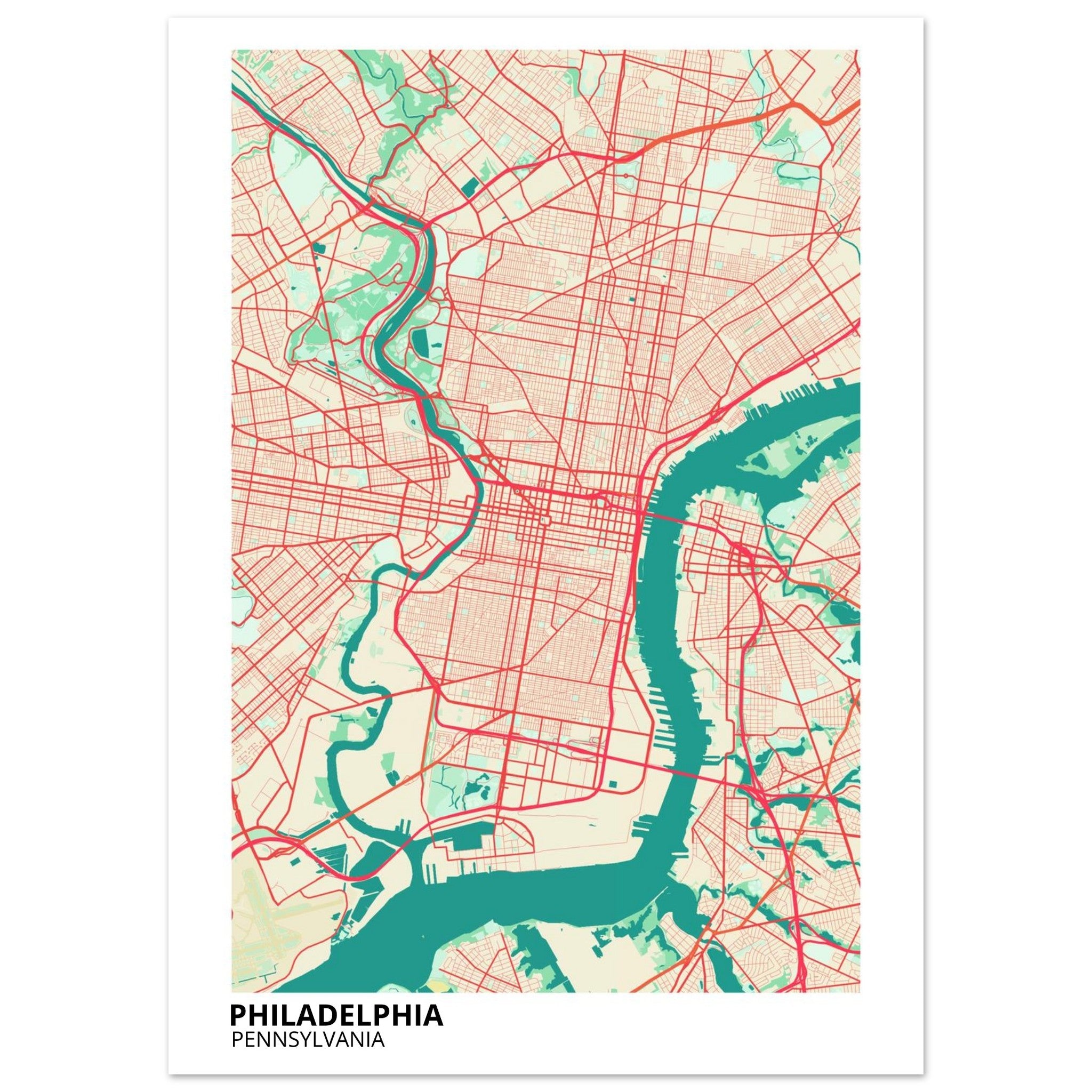 philadelphia map poster print