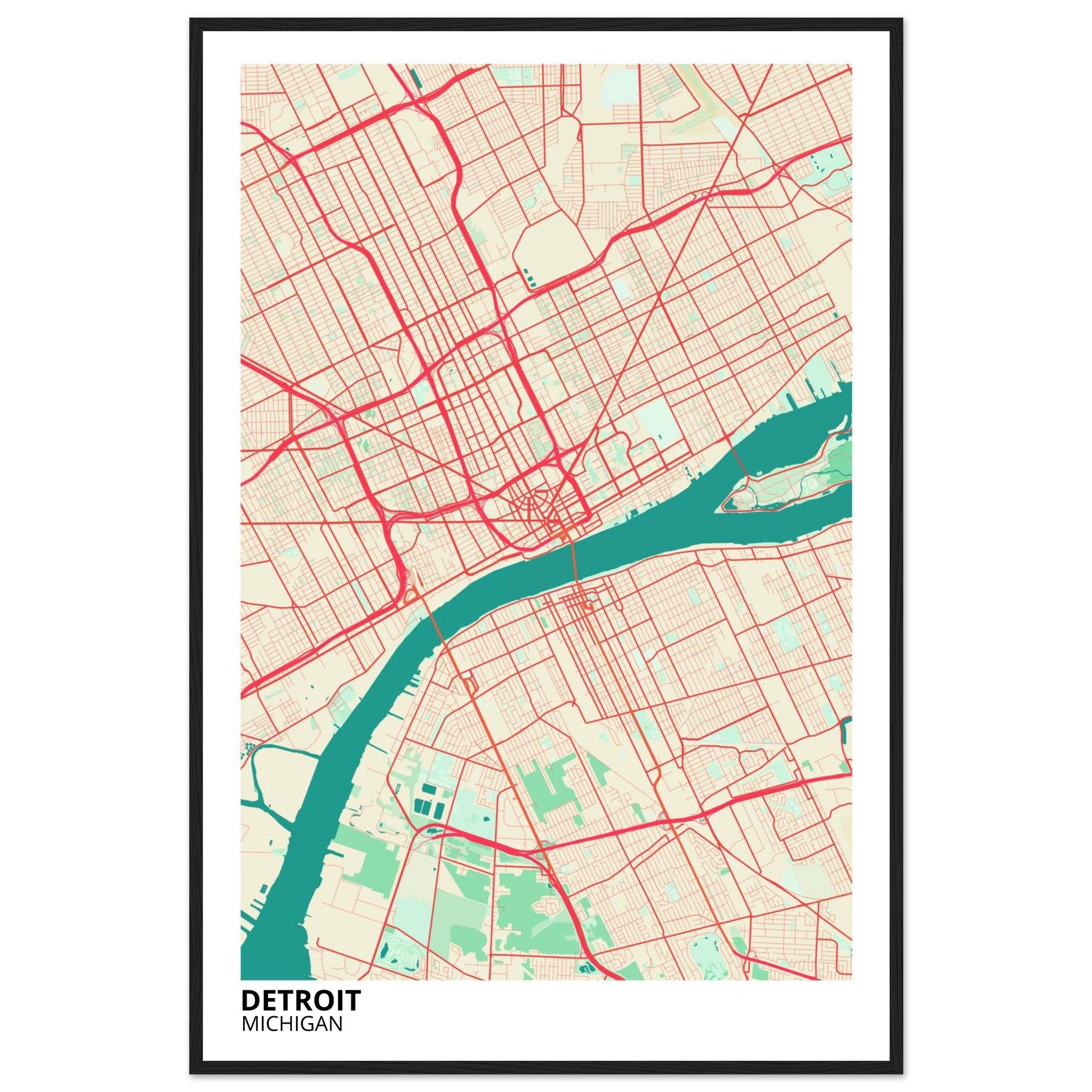 detroit map poster print
