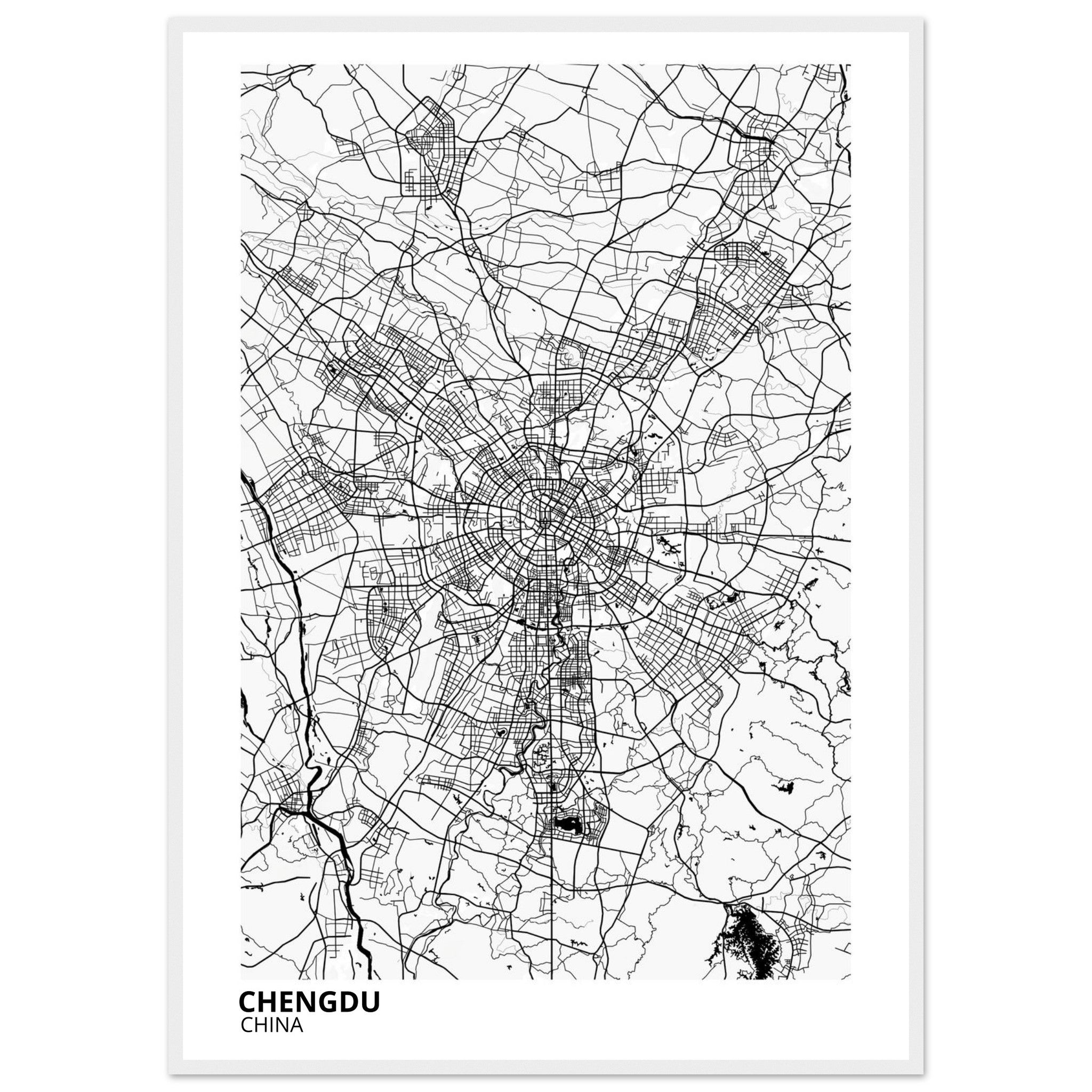 chengdu china map poster print