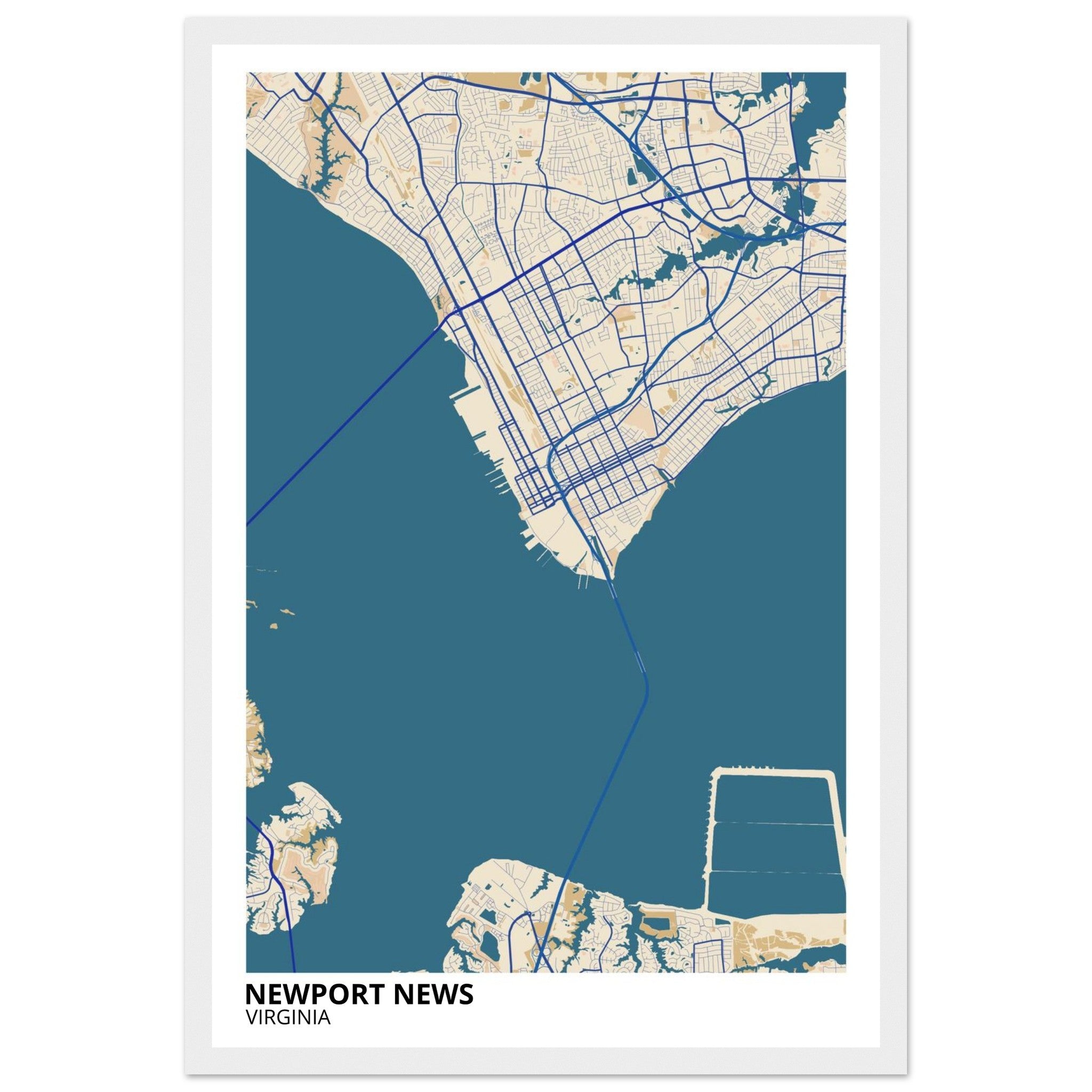 Newport News Virginia City Map Poster | Custom Map Art Print - Ink And Atlas