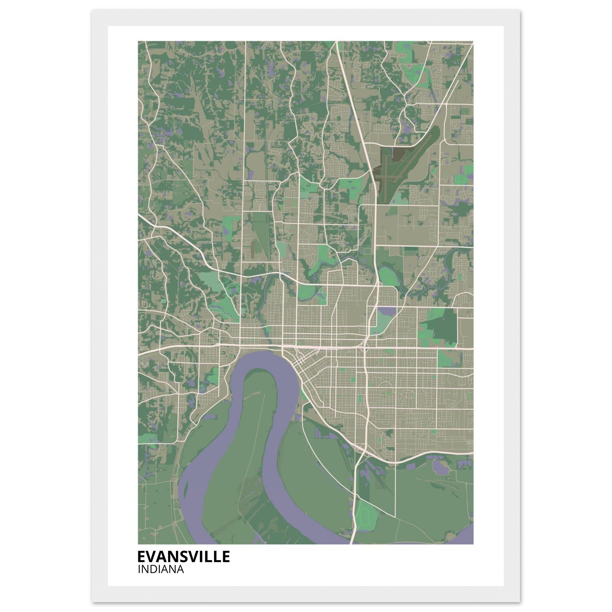 Evansville Indiana City Map Poster | Custom Map Art Print - Ink And Atlas