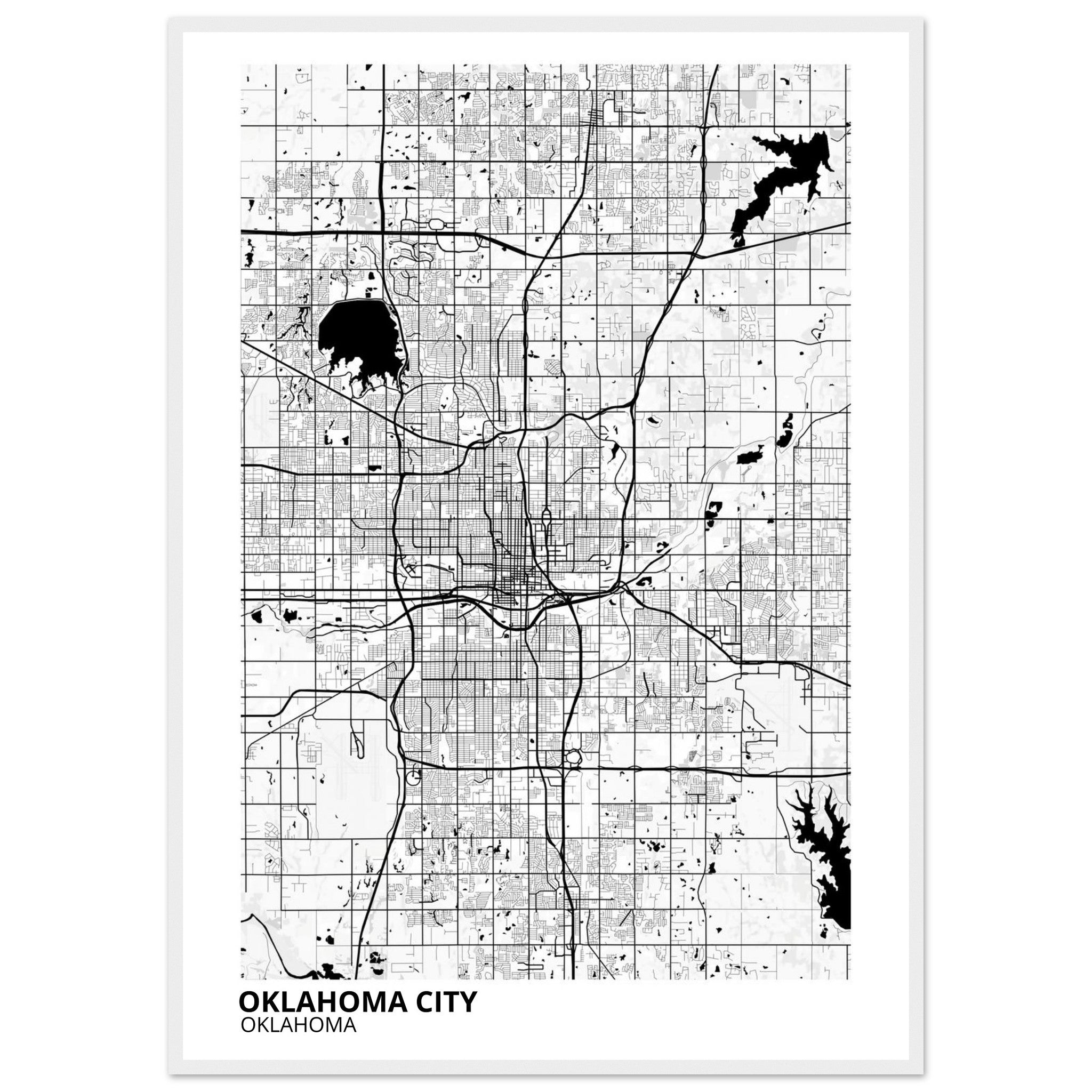 oklahoma city map poster print