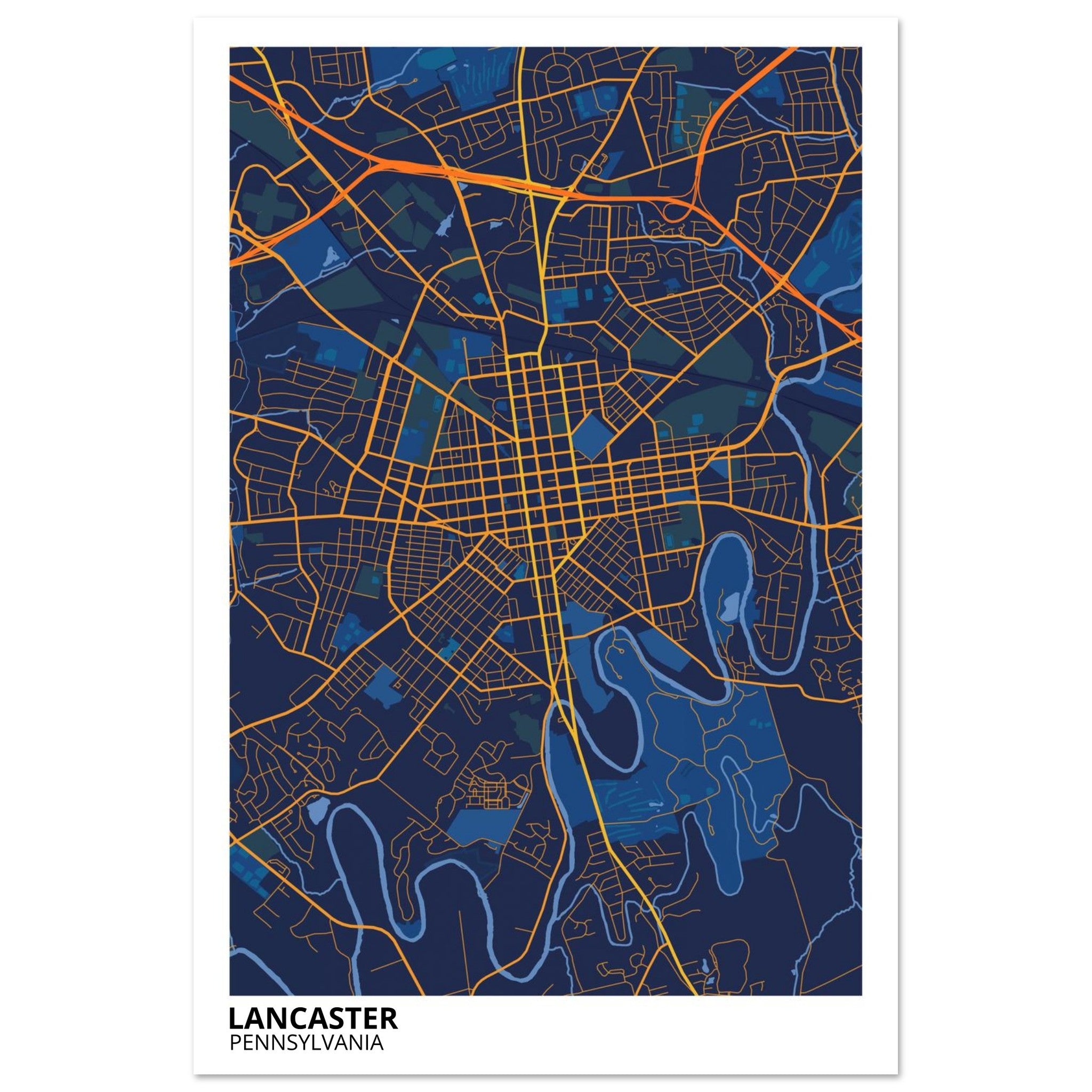 Lancaster Pennsylvania City Map Poster | Custom Map Art Print - Ink And Atlas