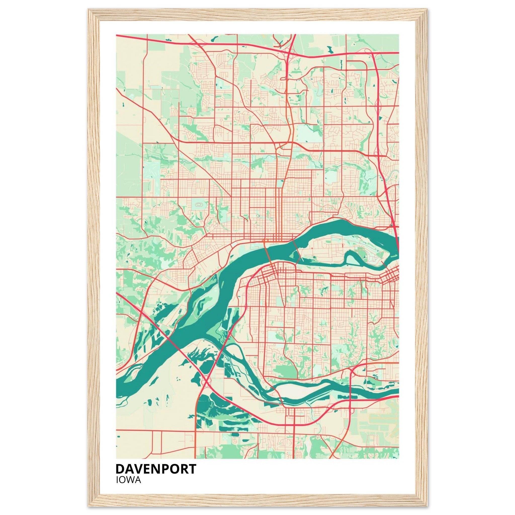 Davenport Iowa City Map Poster | Custom Map Art Print - Ink And Atlas