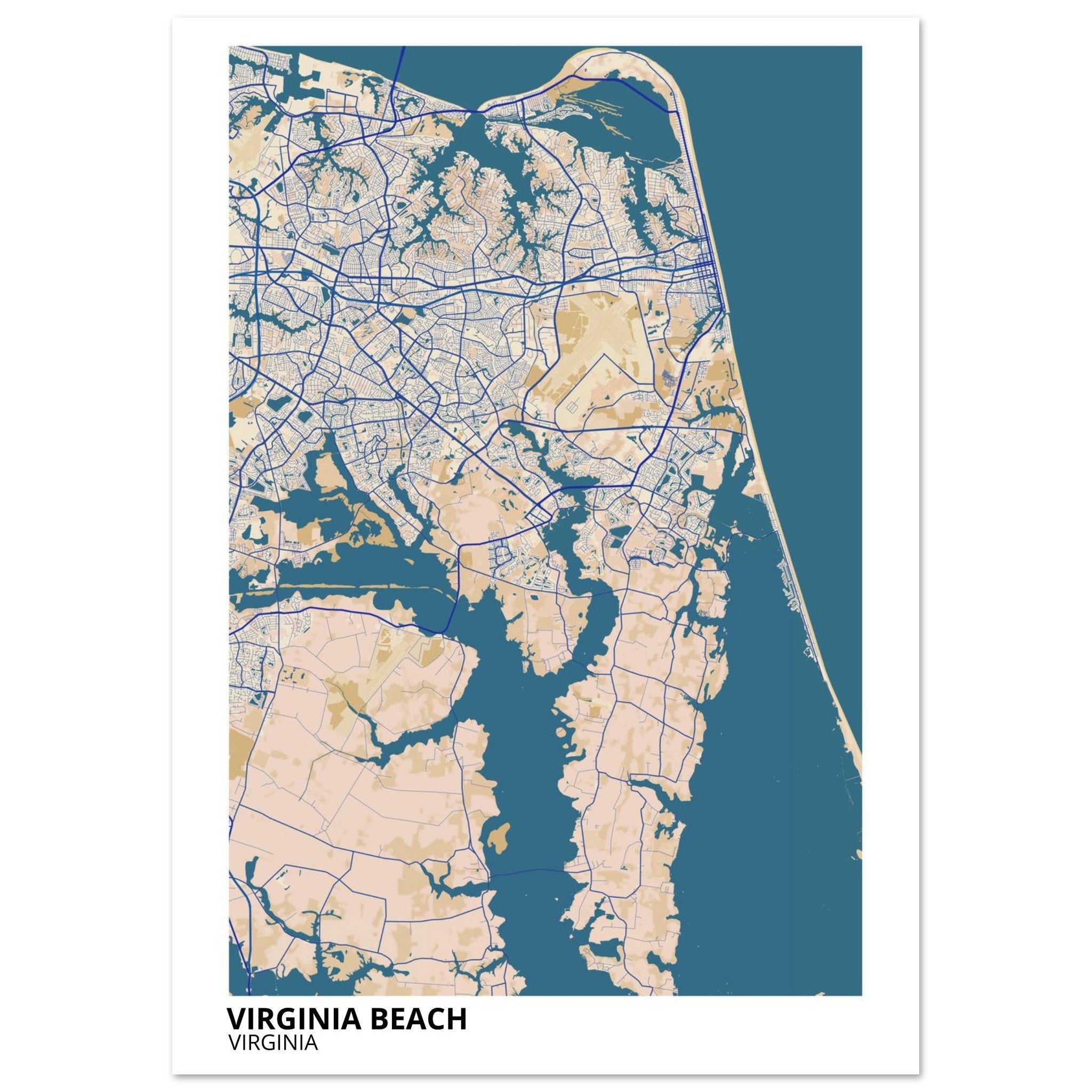 virginia beach map poster print