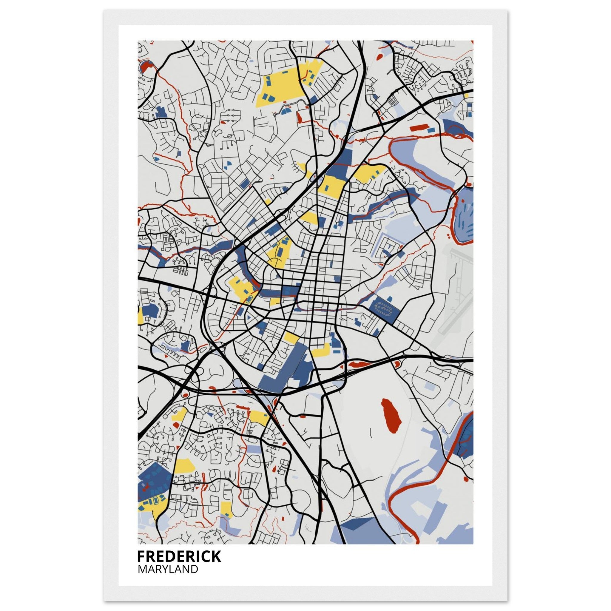 Frederick Maryland City Map Poster | Custom Map Art Print - Ink And Atlas