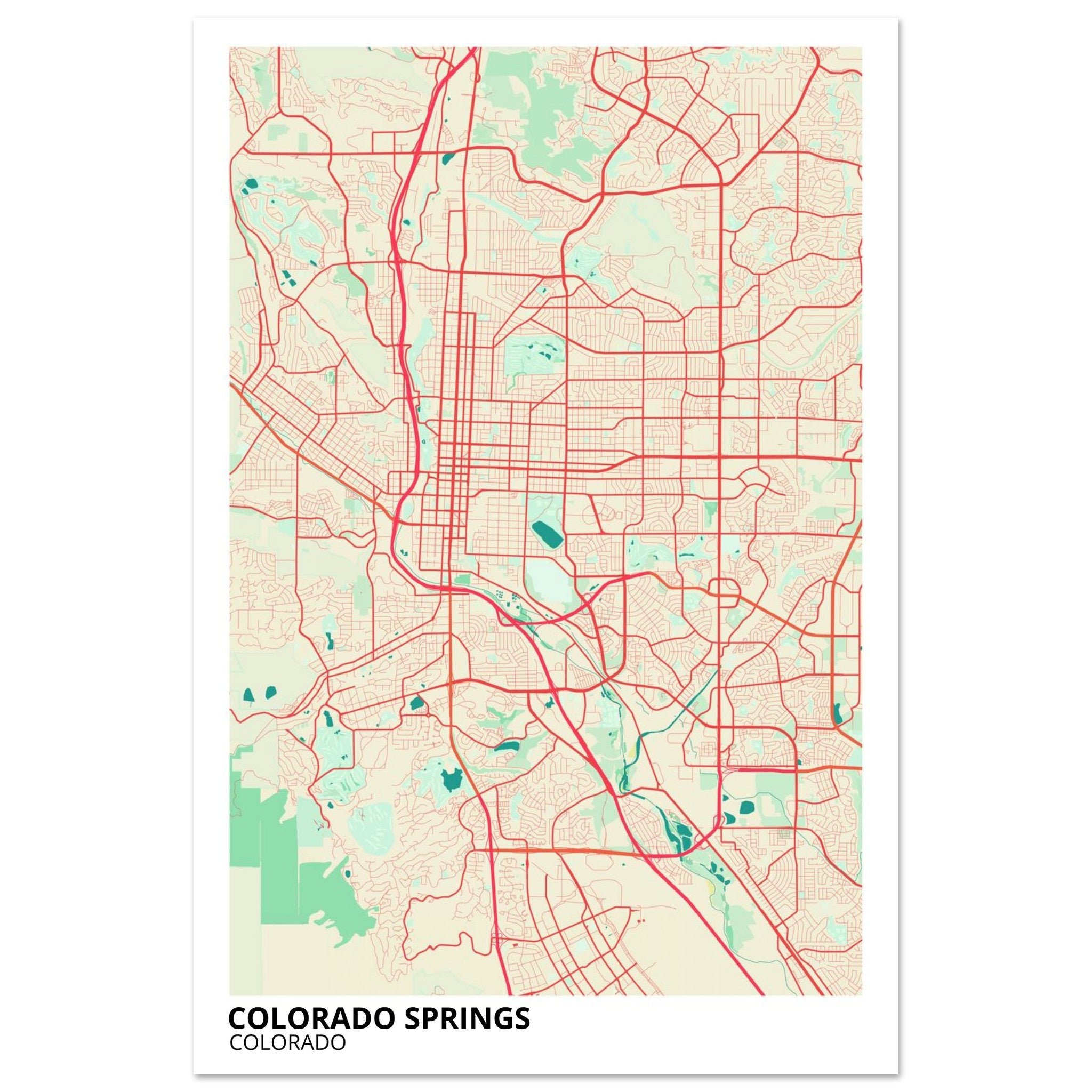 colorado springs map poster print