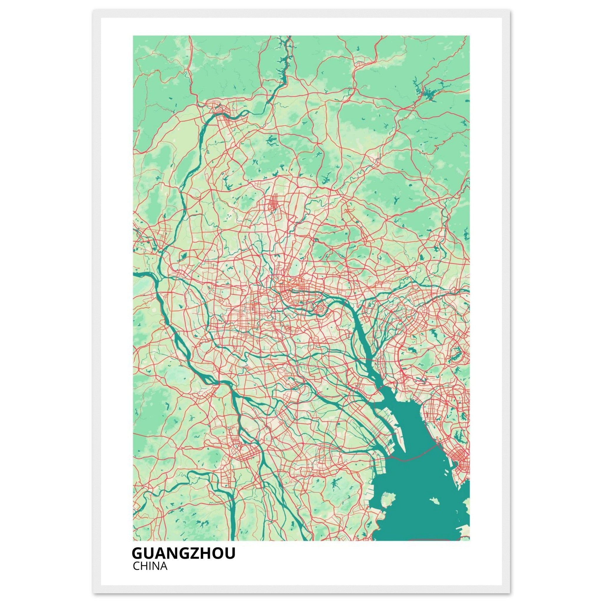 guangzhou china map poster print