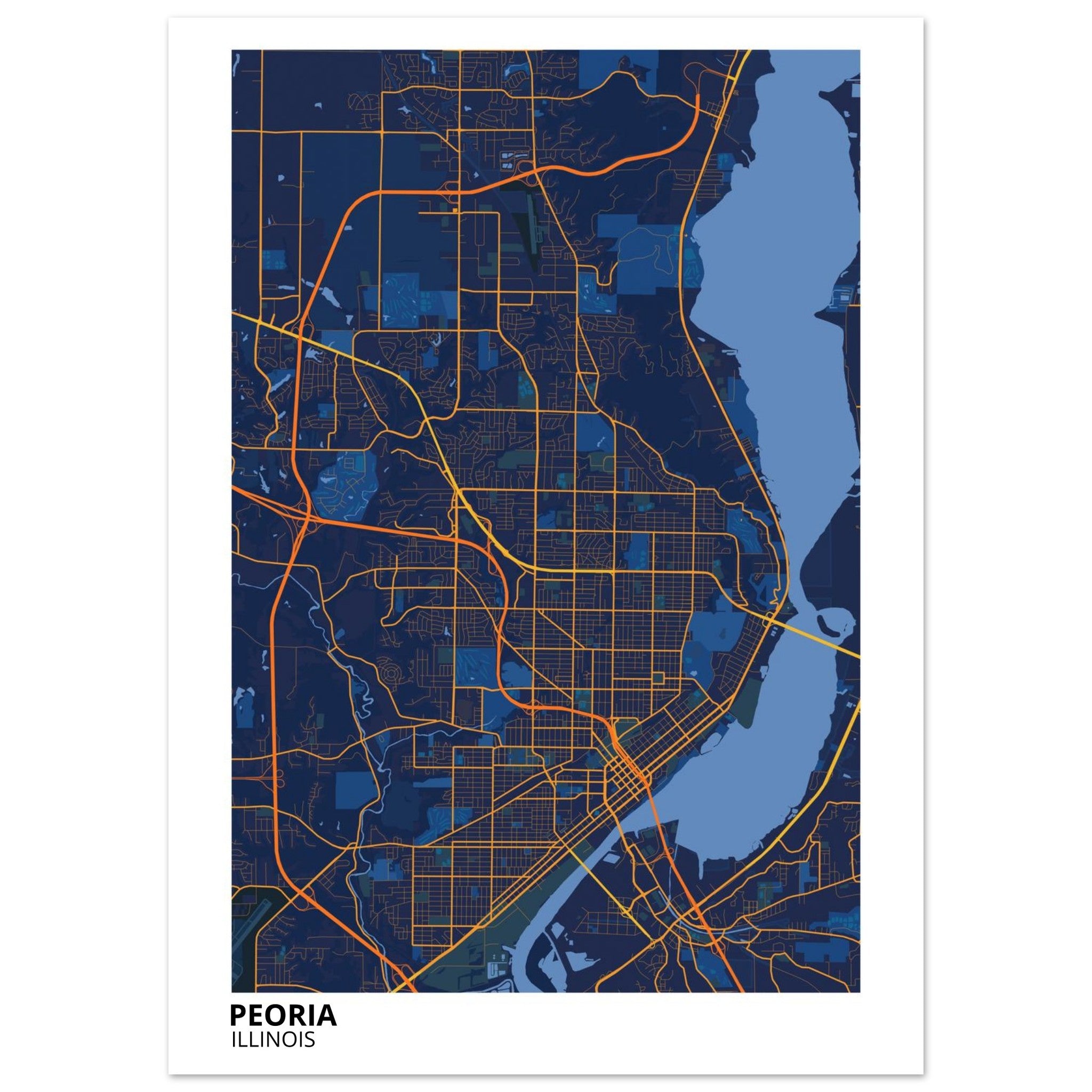 Peoria Illinois City Map Poster | Custom Map Art Print - Ink And Atlas