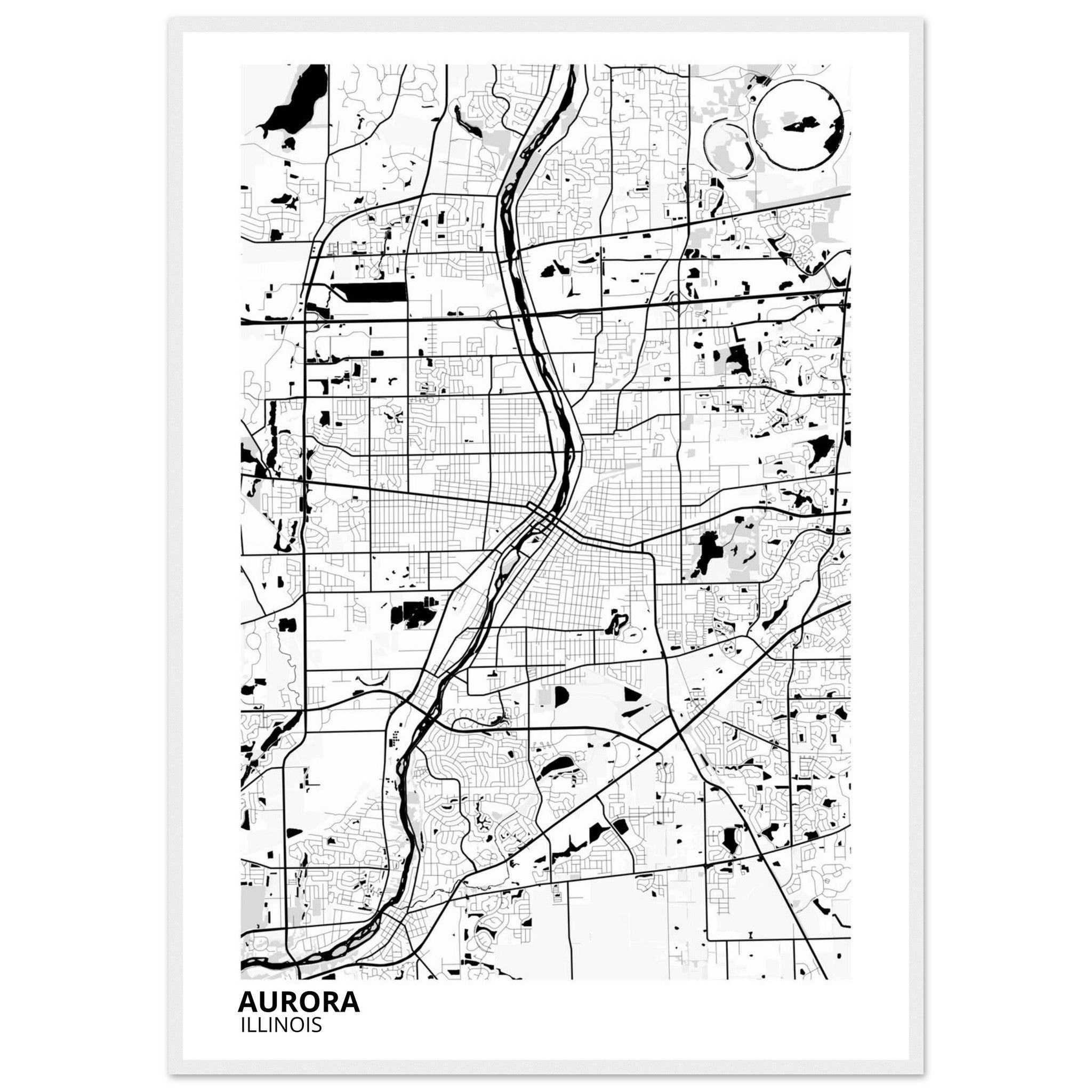 Aurora Illinois City Map Poster | Custom Map Art Print - Ink And Atlas