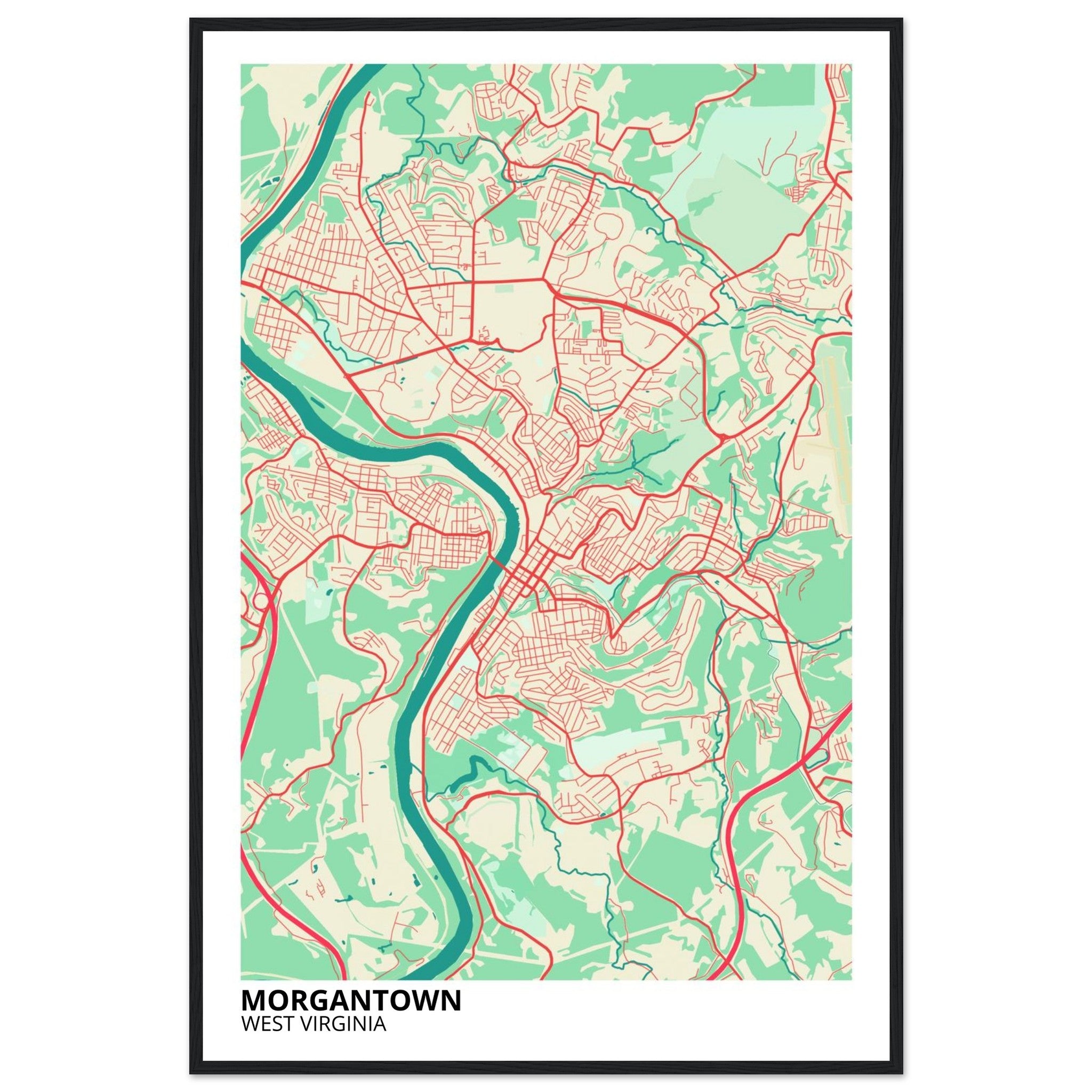 Morgantown West Virginia City Map Poster | Custom Map Art Print - Ink And Atlas