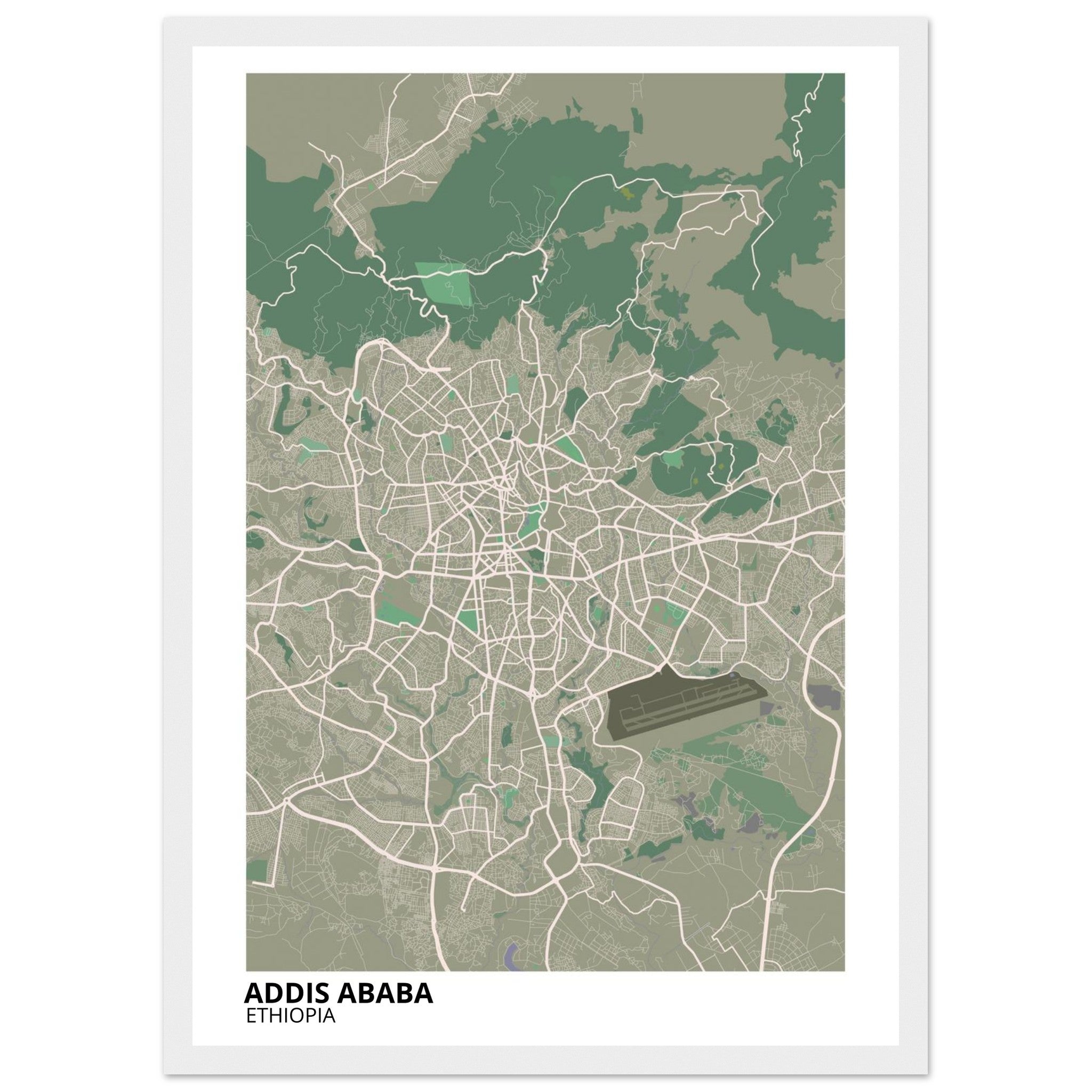 Addis Ababa Ethiopia City Map Poster | Custom Map Art Print - Ink And Atlas