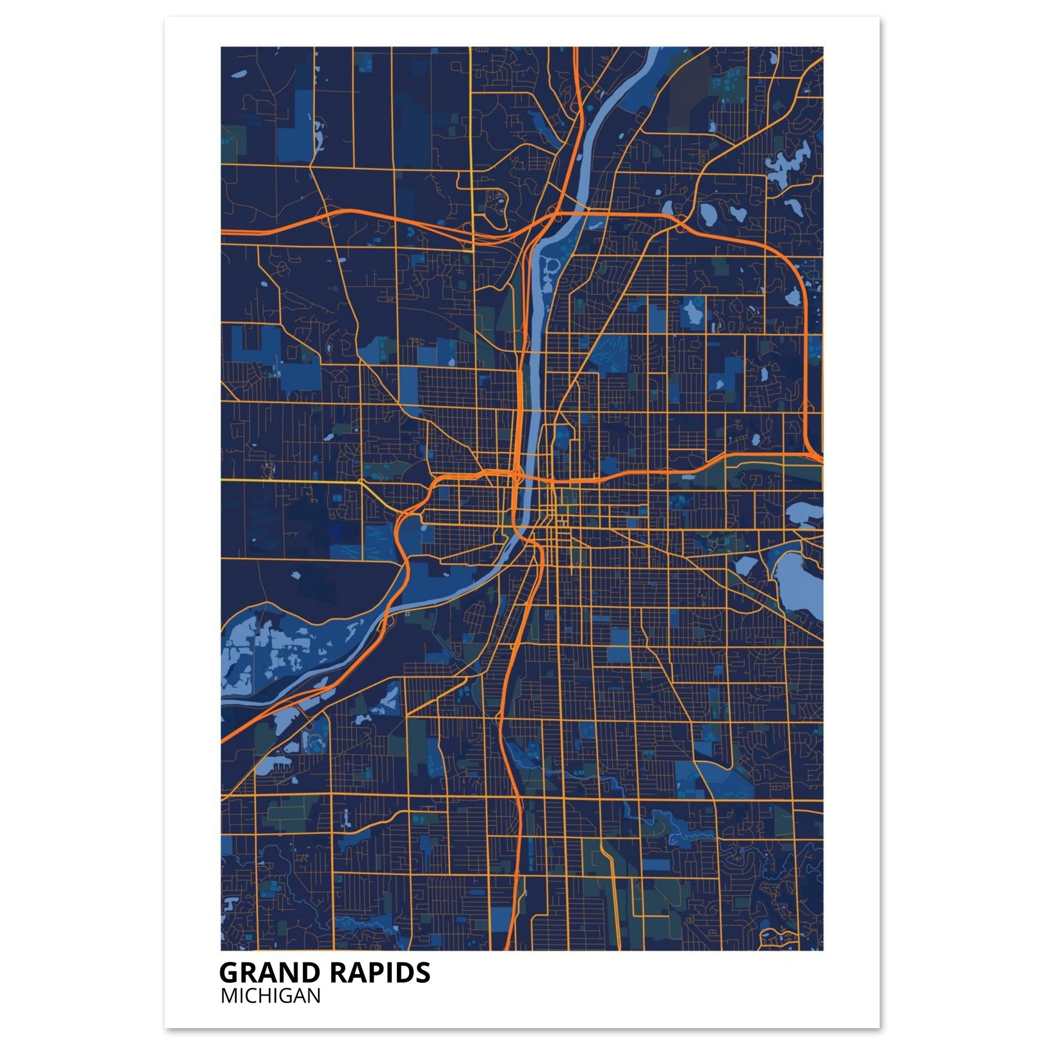 grand rapids map poster print