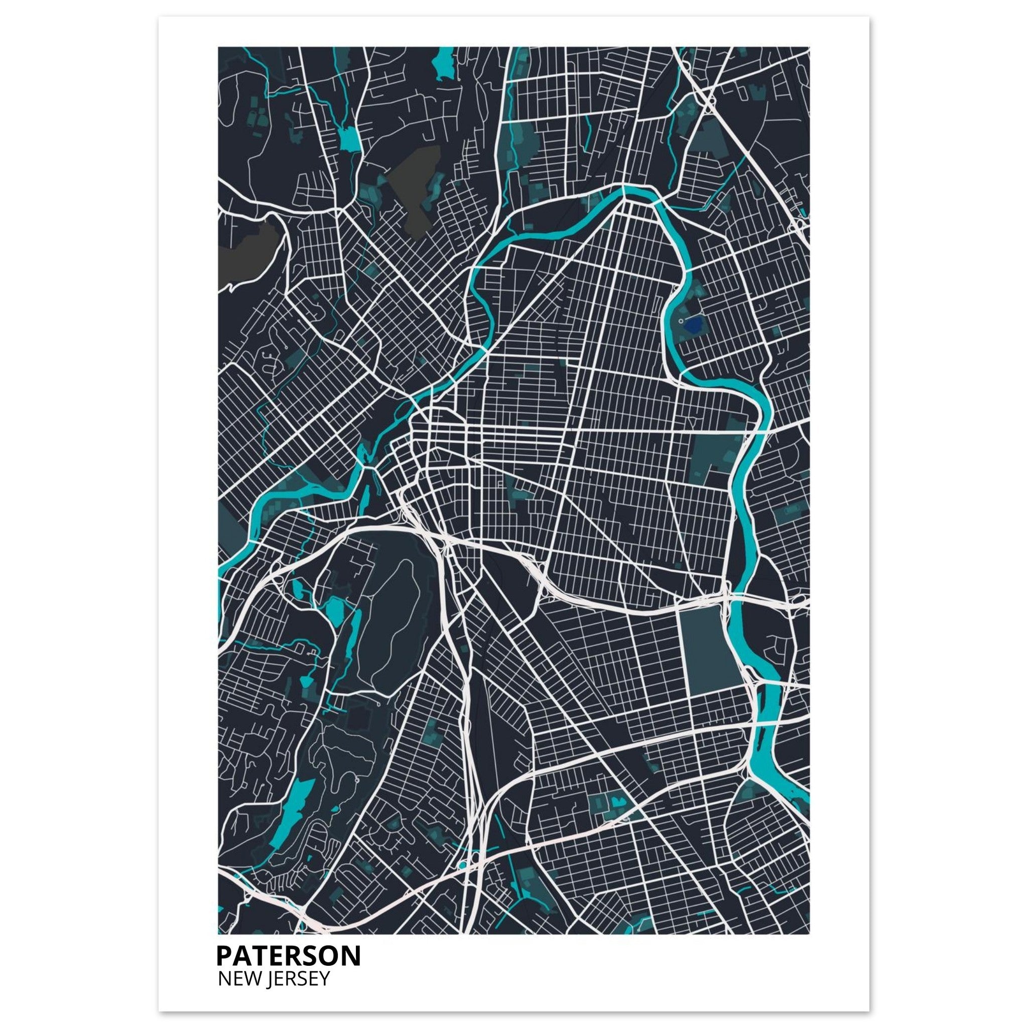 Paterson New Jersey City Map Poster | Custom Map Art Print - Ink And Atlas