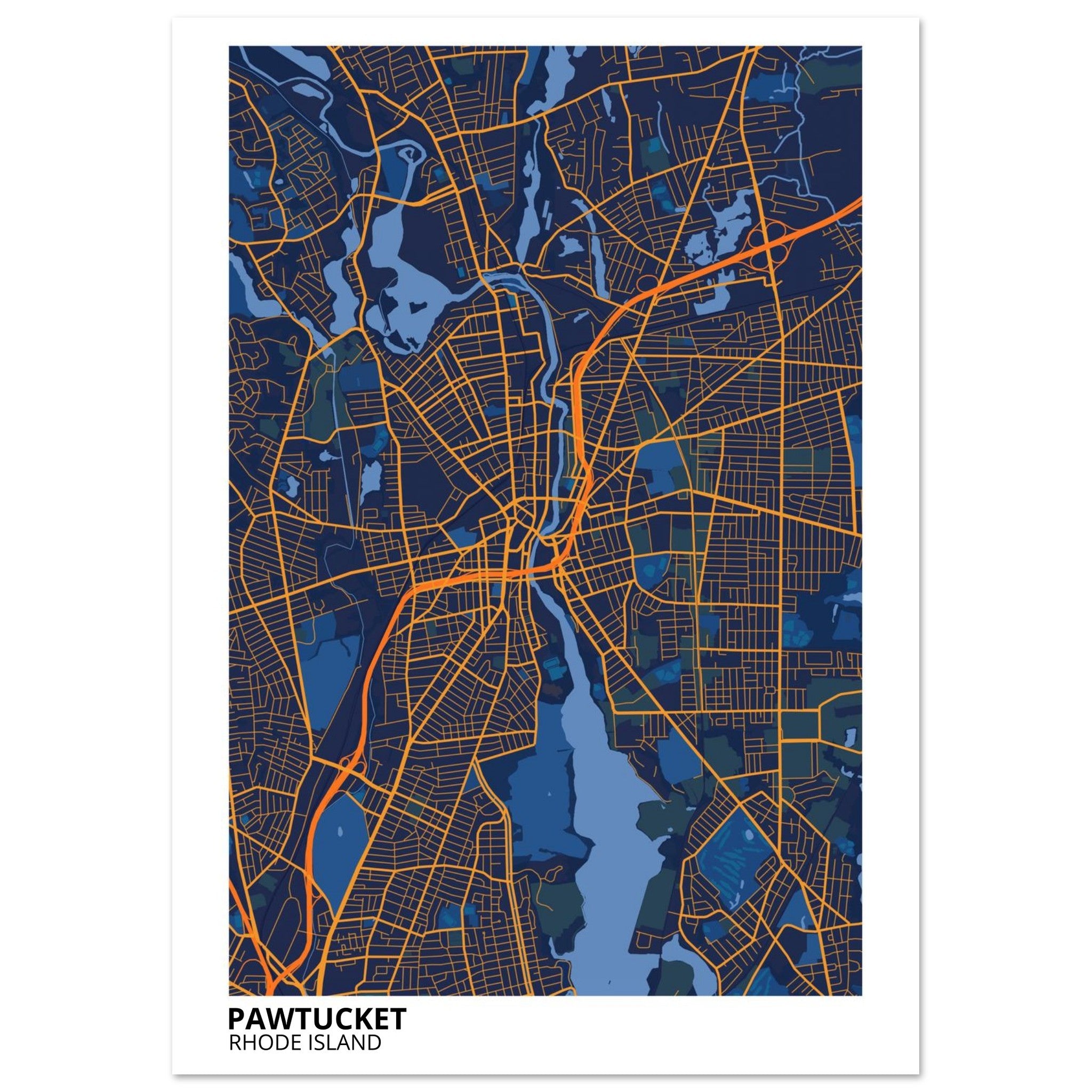 Pawtucket Rhode Island City Map Poster | Custom Map Art Print - Ink And Atlas