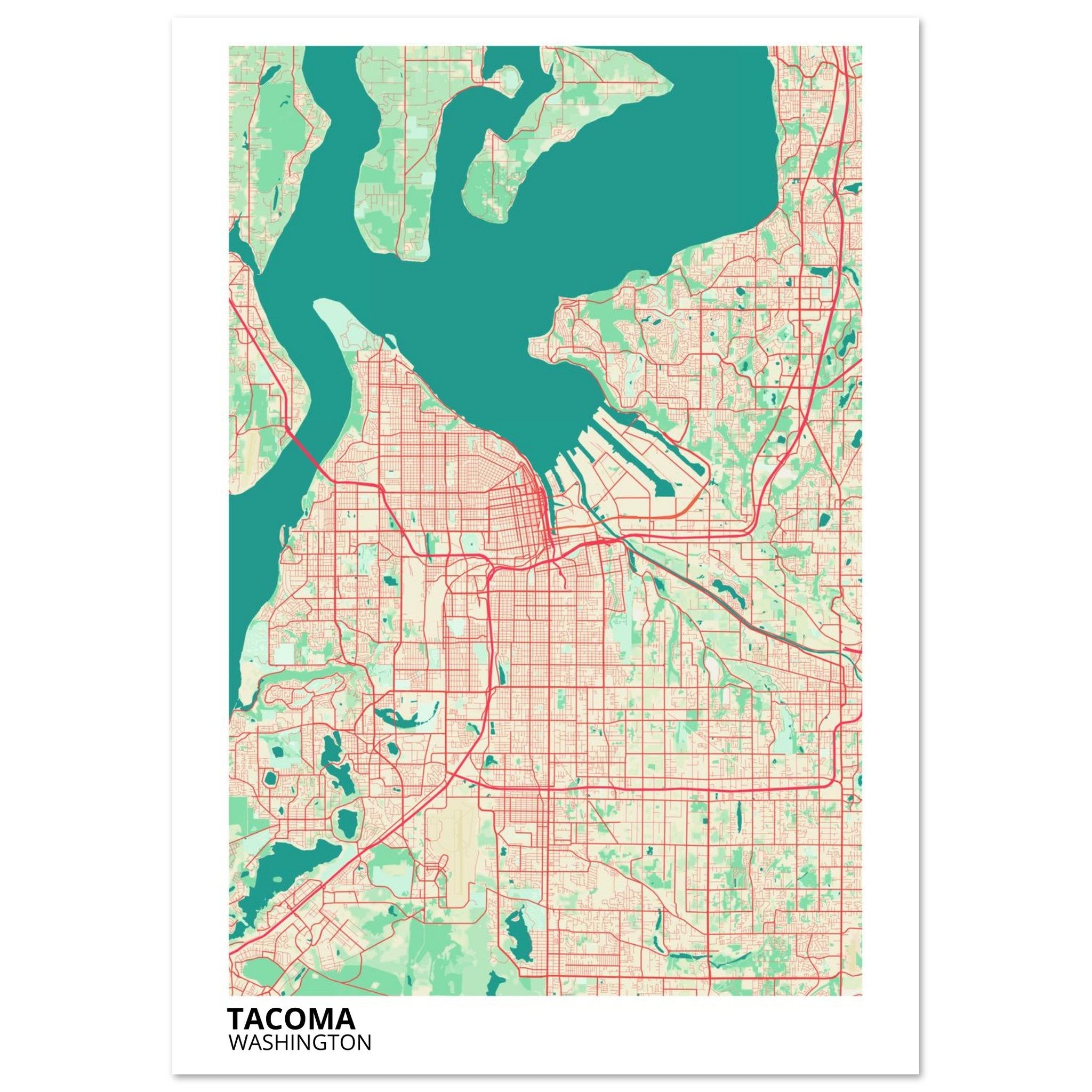 Tacoma Washington City Map Poster | Custom Map Art Print - Ink And Atlas