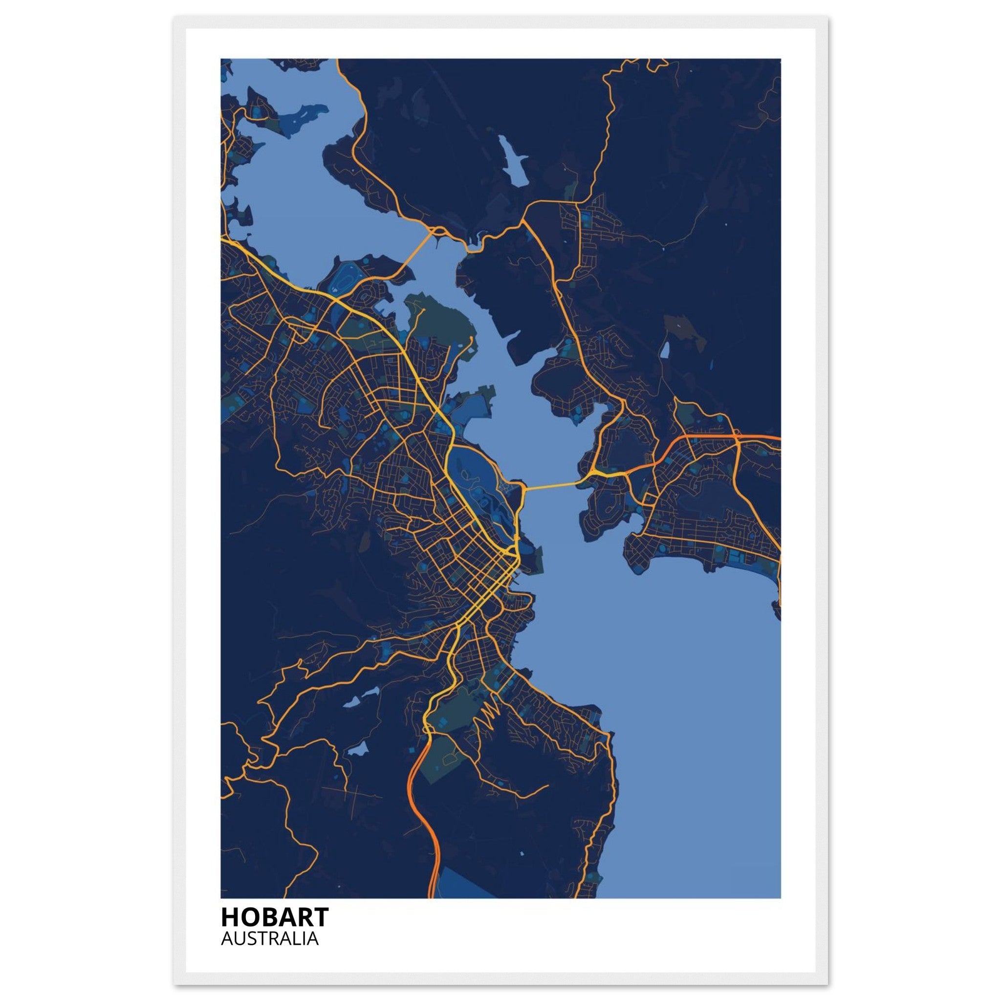 Hobart Australia City Map Poster | Custom Map Art Print - Ink And Atlas