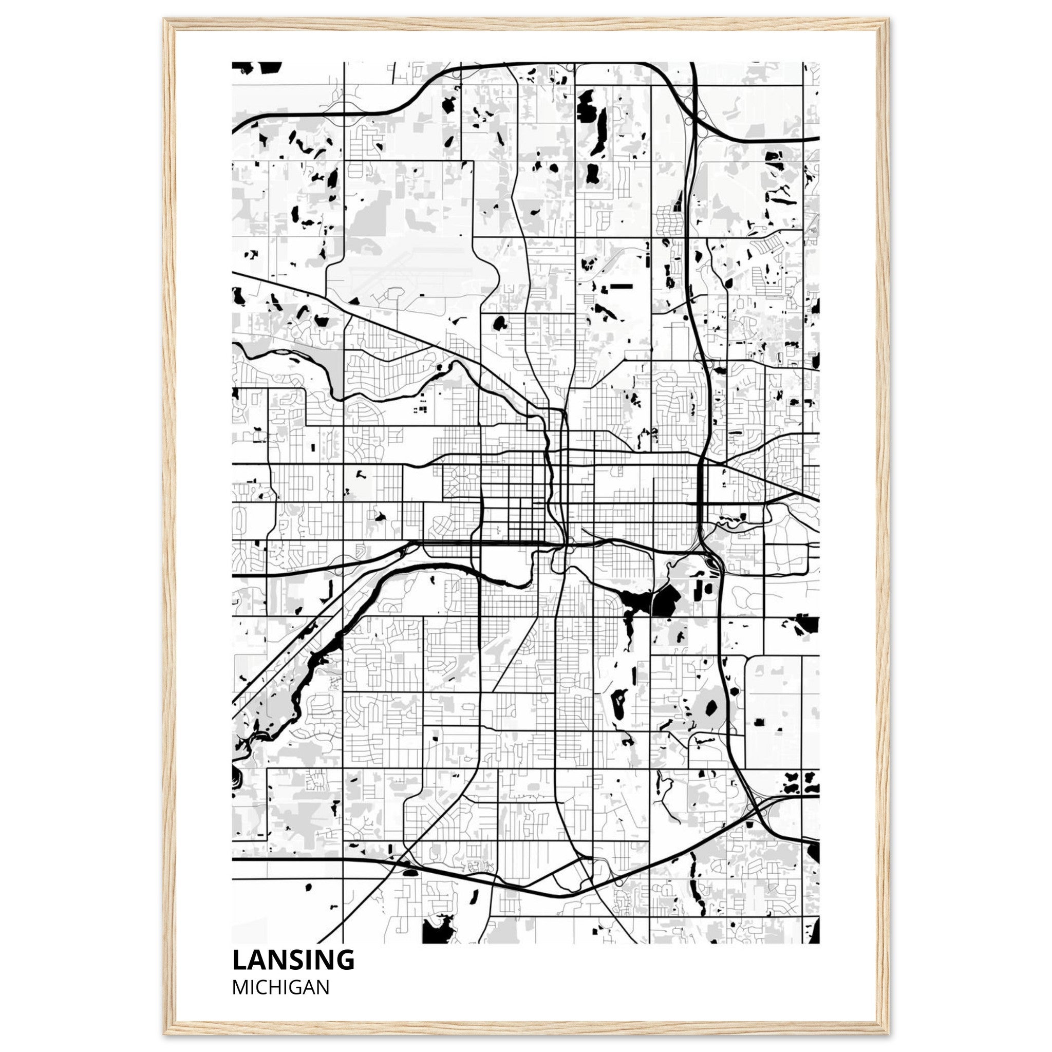 lansing map poster print