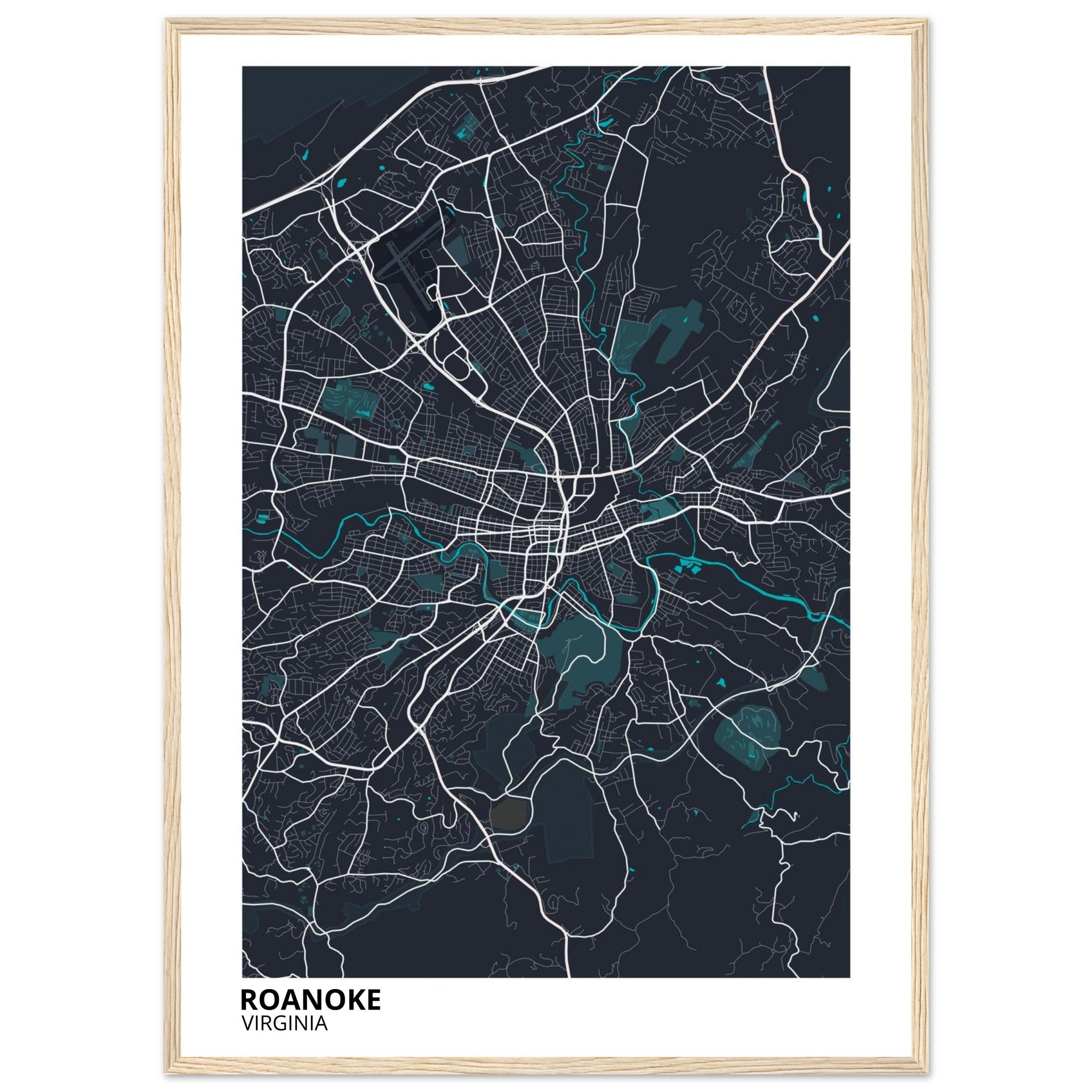 Roanoke Virginia City Map Poster | Custom Map Art Print - Ink And Atlas