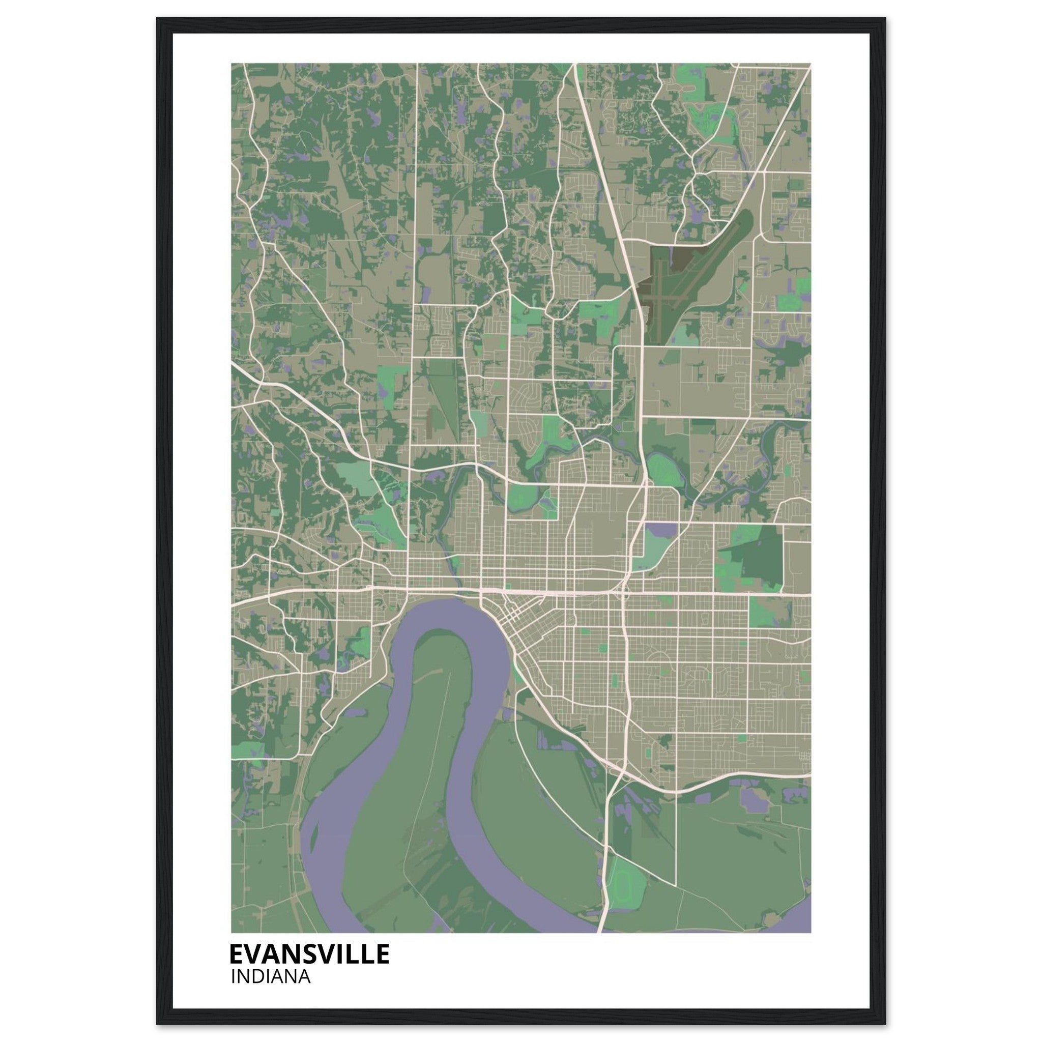 Evansville Indiana City Map Poster | Custom Map Art Print - Ink And Atlas