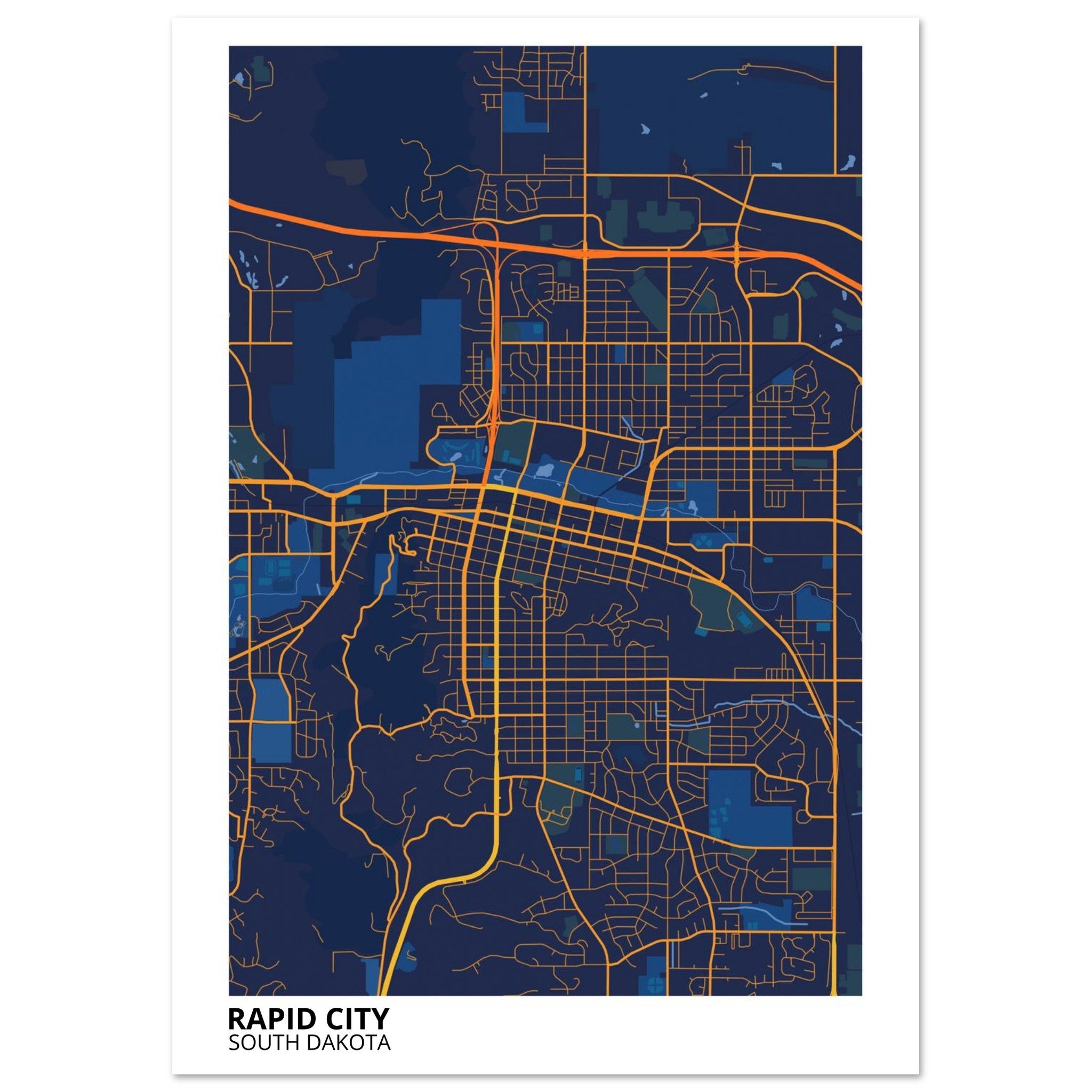 rapid city south dakota map poster print