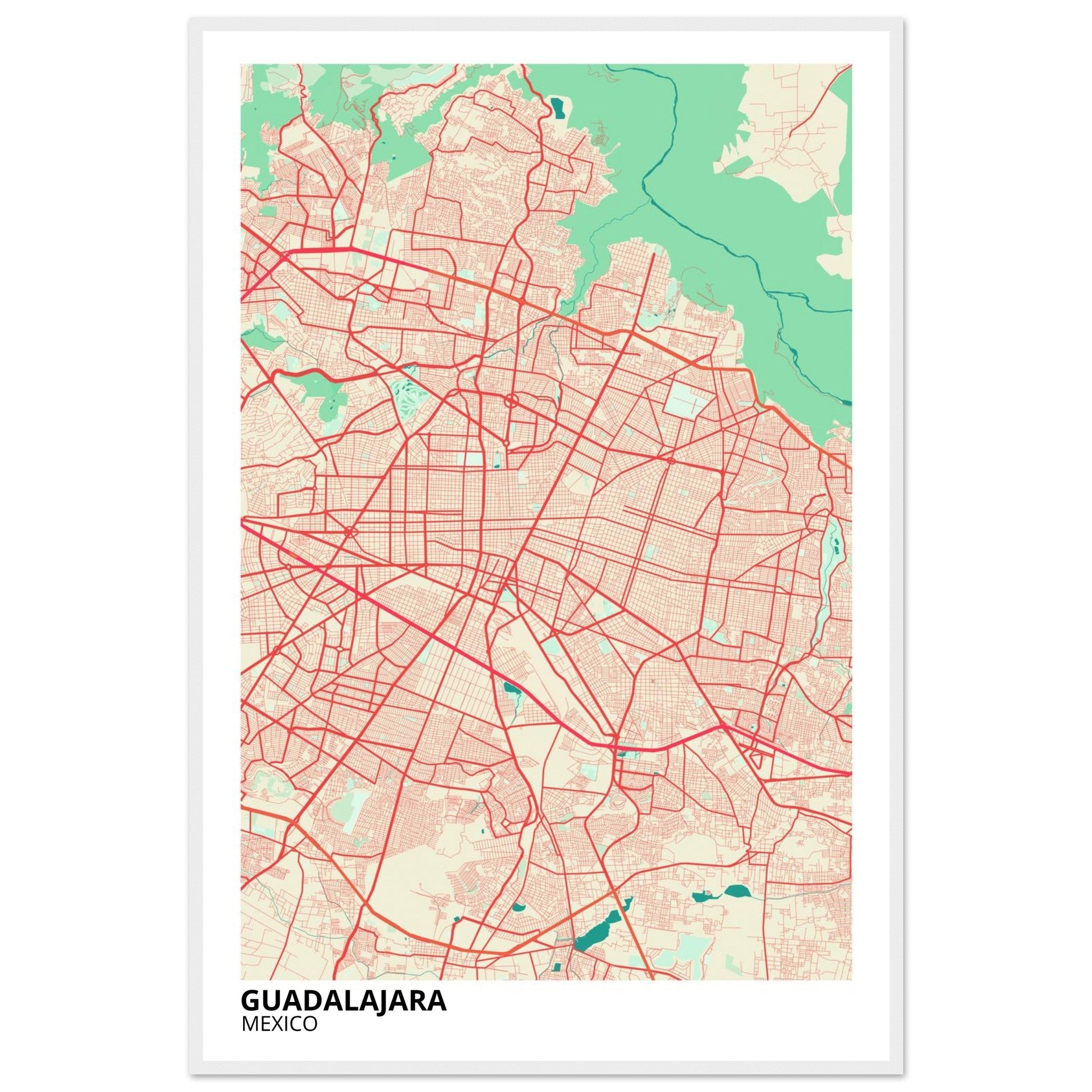 Guadalajara Mexico City Map Poster | Custom Map Art Print - Ink And Atlas