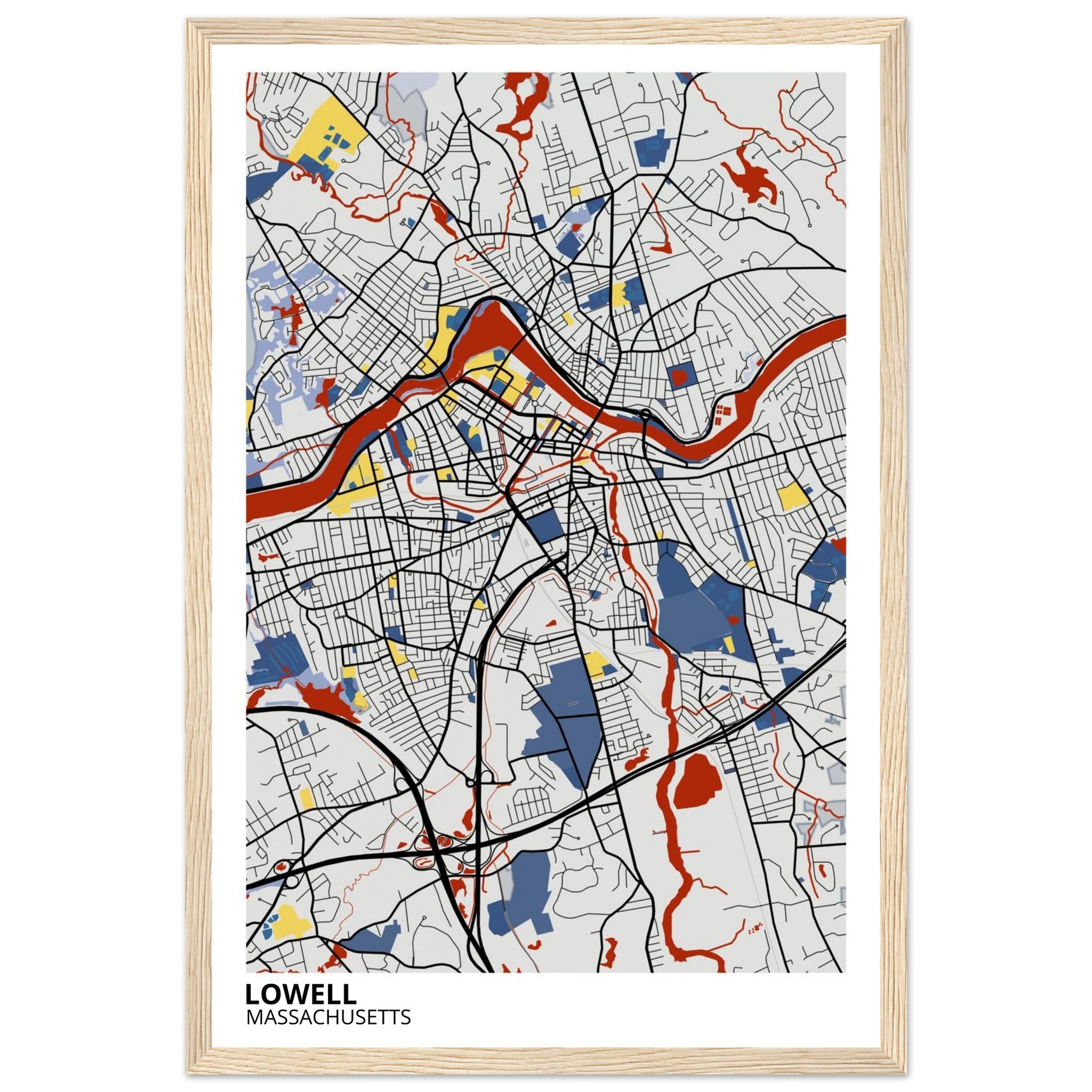 lowell massachusetts map poster print