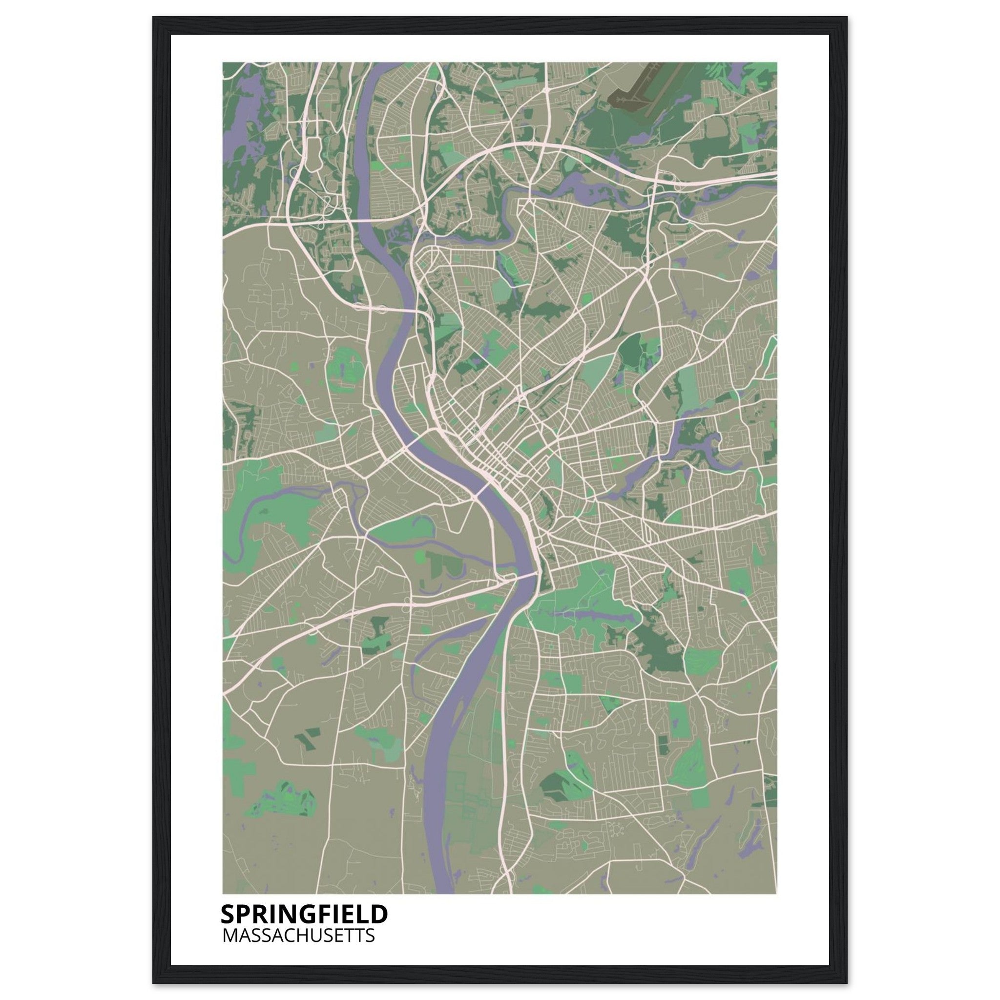 Springfield Massachusetts City Map Poster | Custom Map Art Print - Ink And Atlas