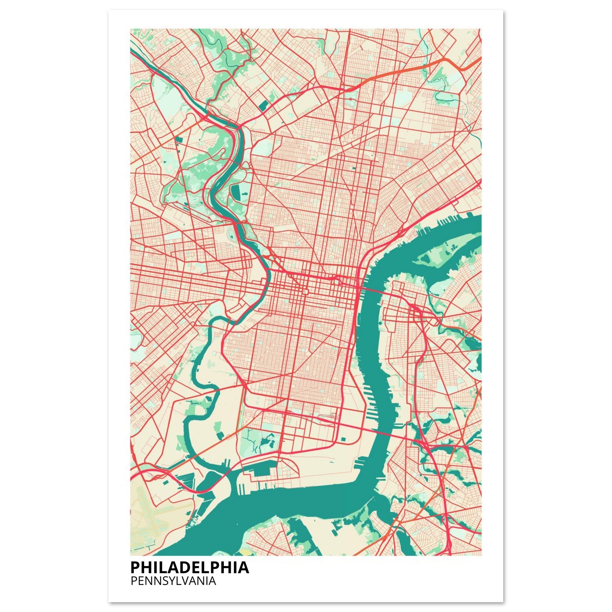 philadelphia map poster print