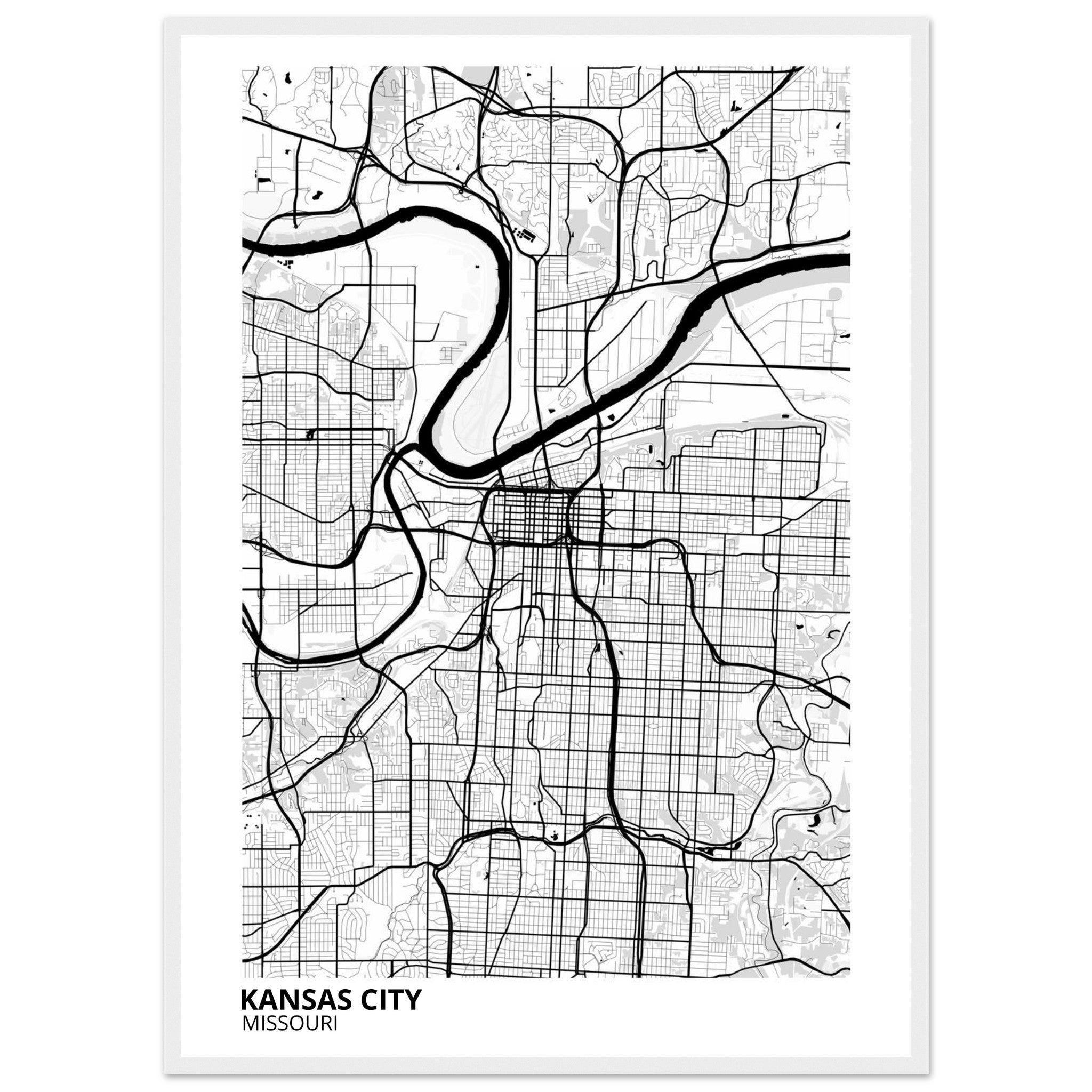 kansas city map poster print