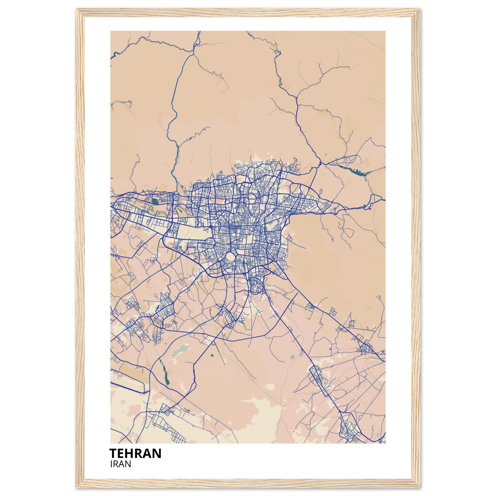 tehran iran map poster print