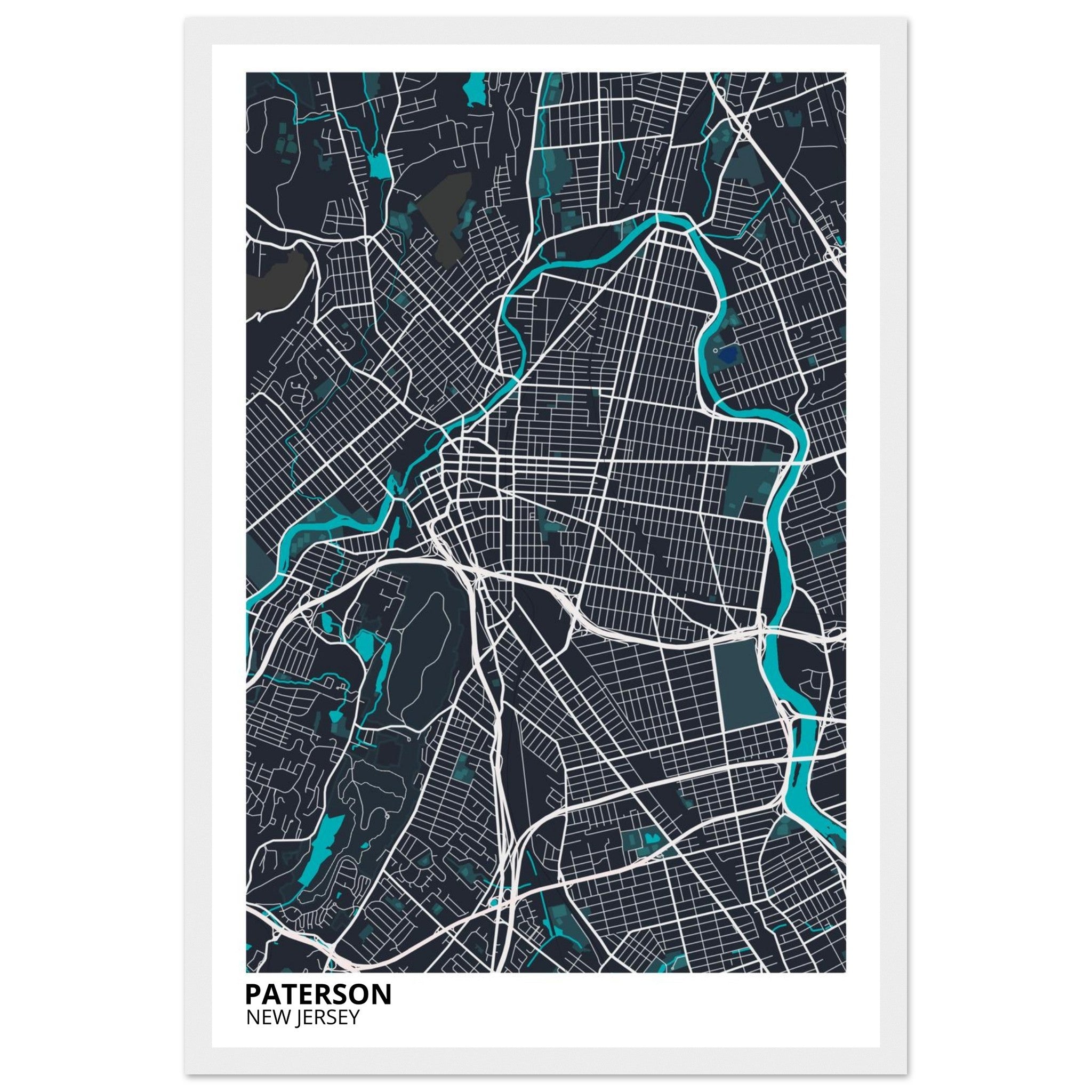 Paterson New Jersey City Map Poster | Custom Map Art Print - Ink And Atlas