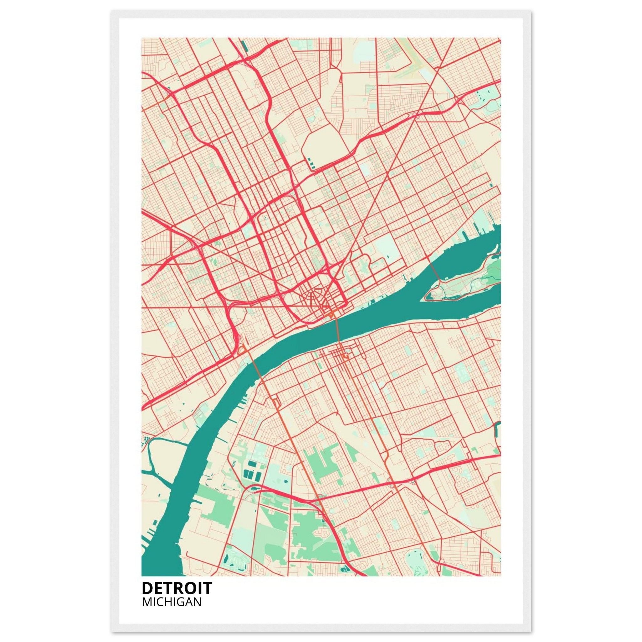 detroit map poster print