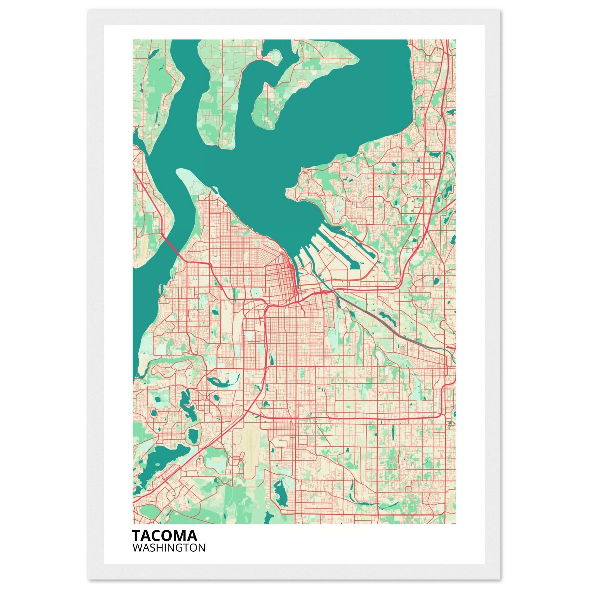 Tacoma Washington City Map Poster | Custom Map Art Print - Ink And Atlas