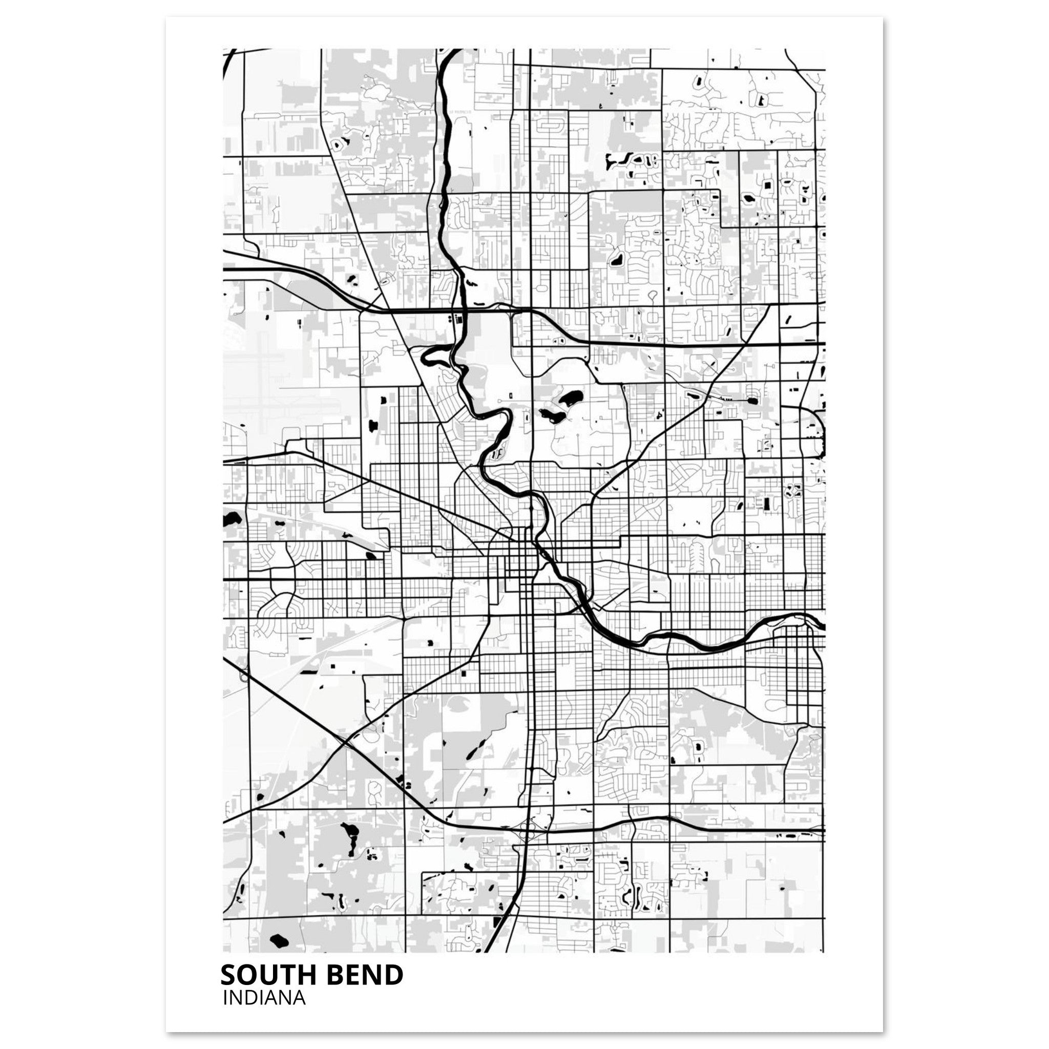 South Bend Indiana City Map Poster | Custom Map Art Print - Ink And Atlas