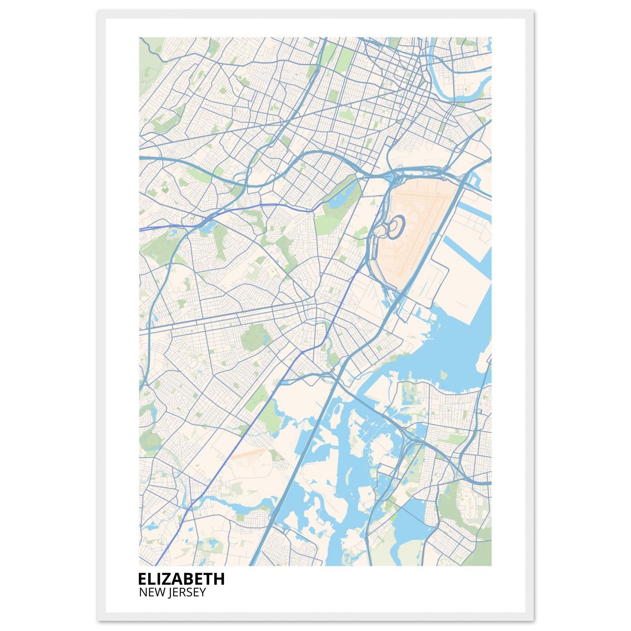 Elizabeth New Jersey City Map Poster | Custom Map Art Print - Ink And Atlas