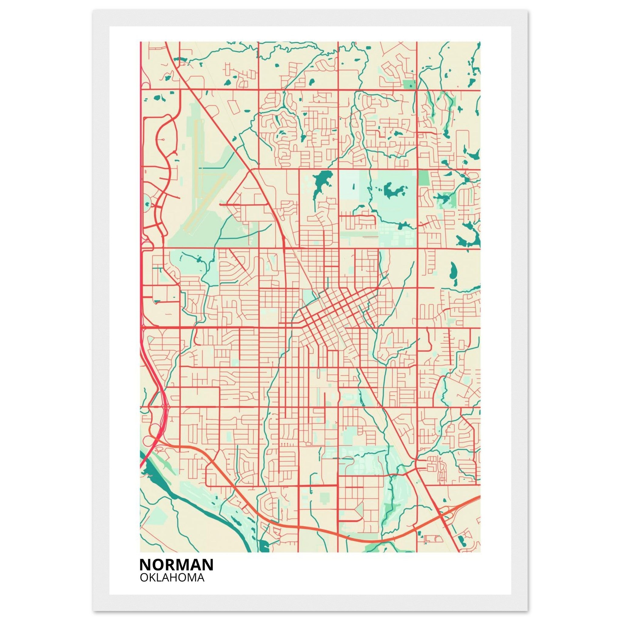 Norman Oklahoma City Map Poster | Custom Map Art Print - Ink And Atlas