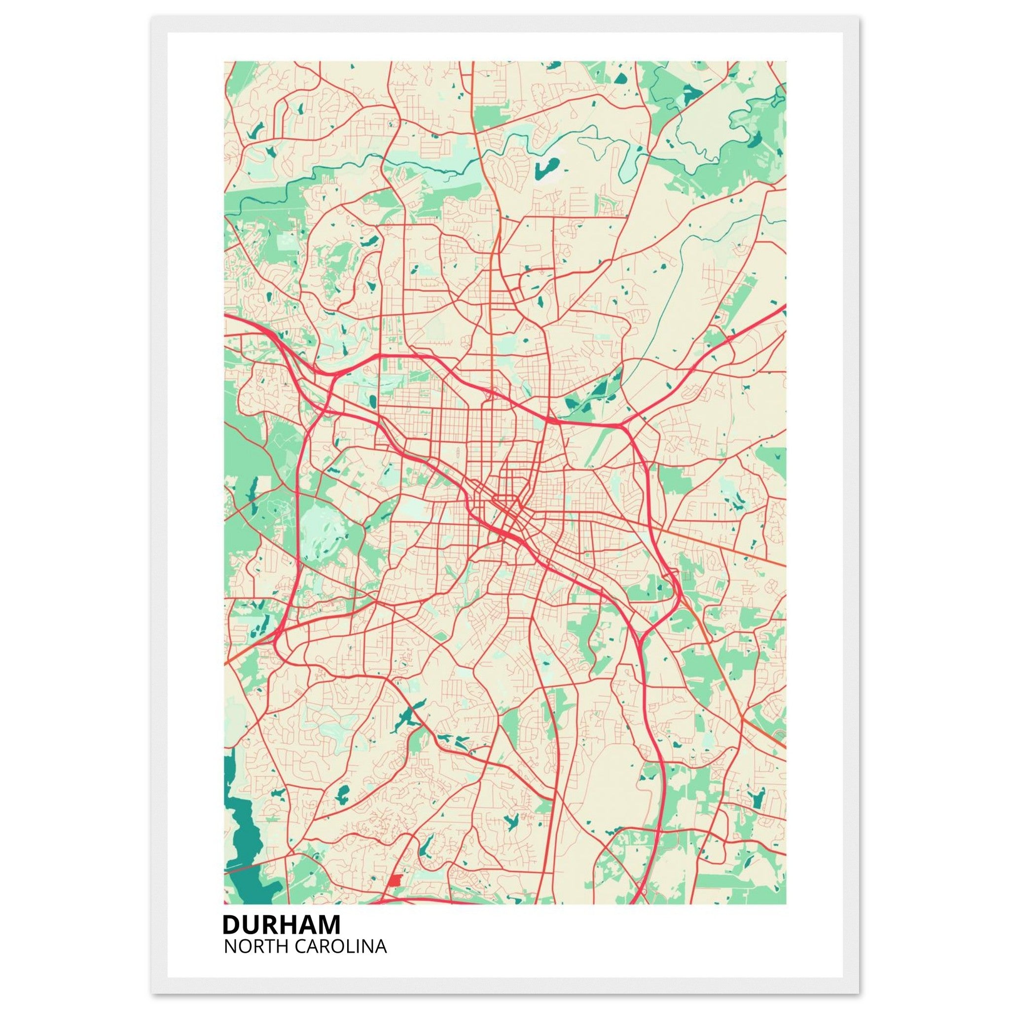 Durham North Carolina City Map Poster | Custom Map Art Print - Ink And Atlas