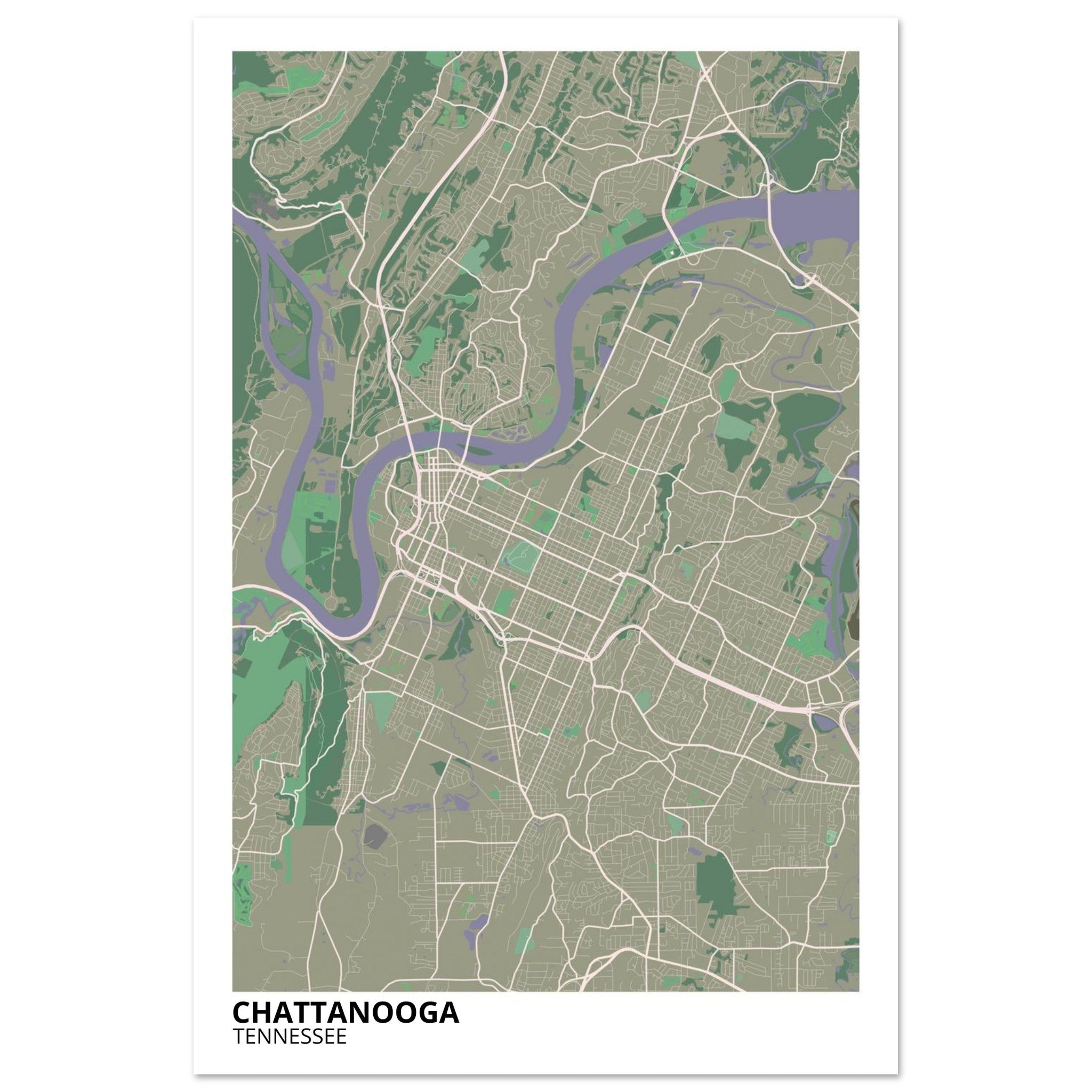 Chattanooga Tennessee City Map Poster | Custom Map Art Print - Ink And Atlas