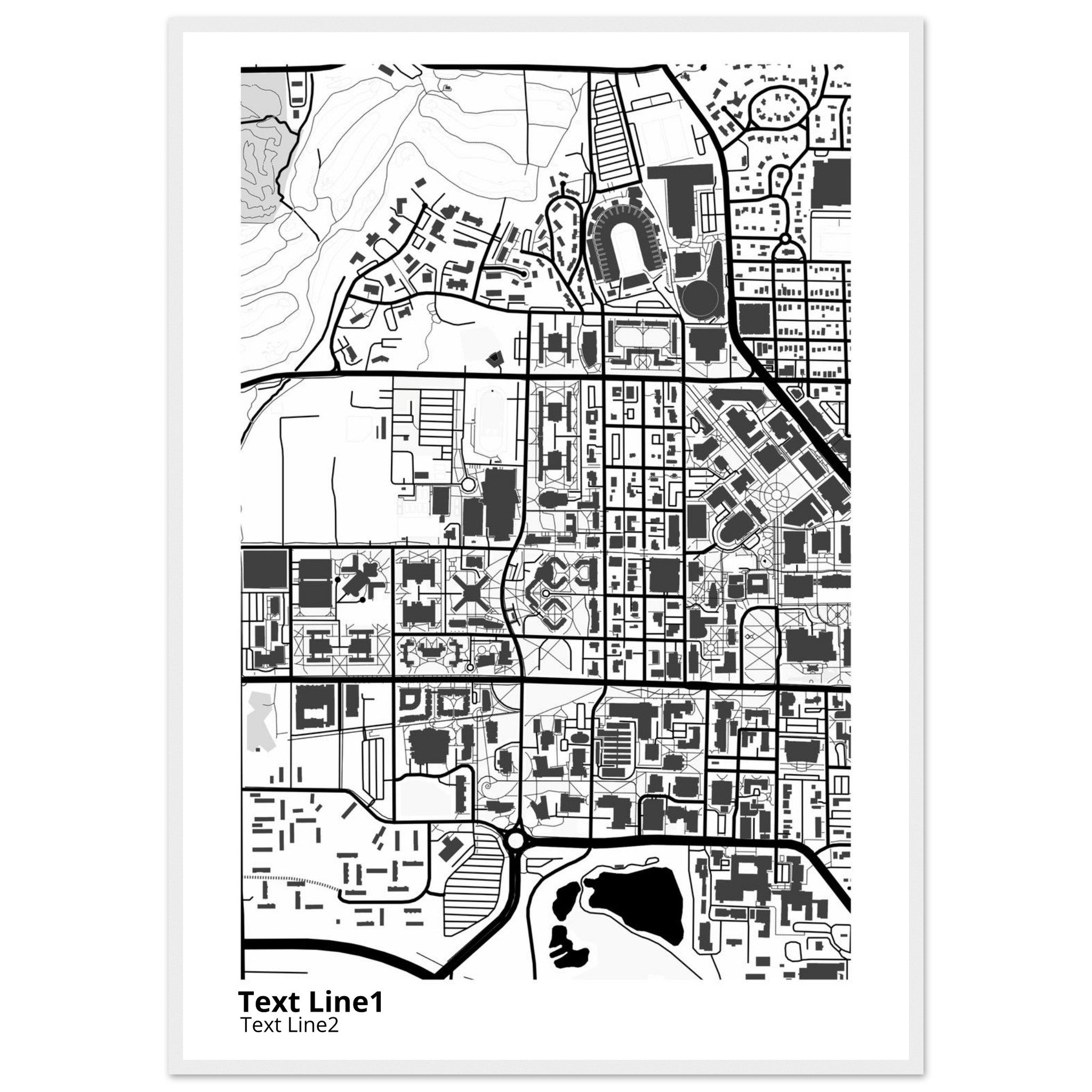 purdue university indiana main campus modern campus map print