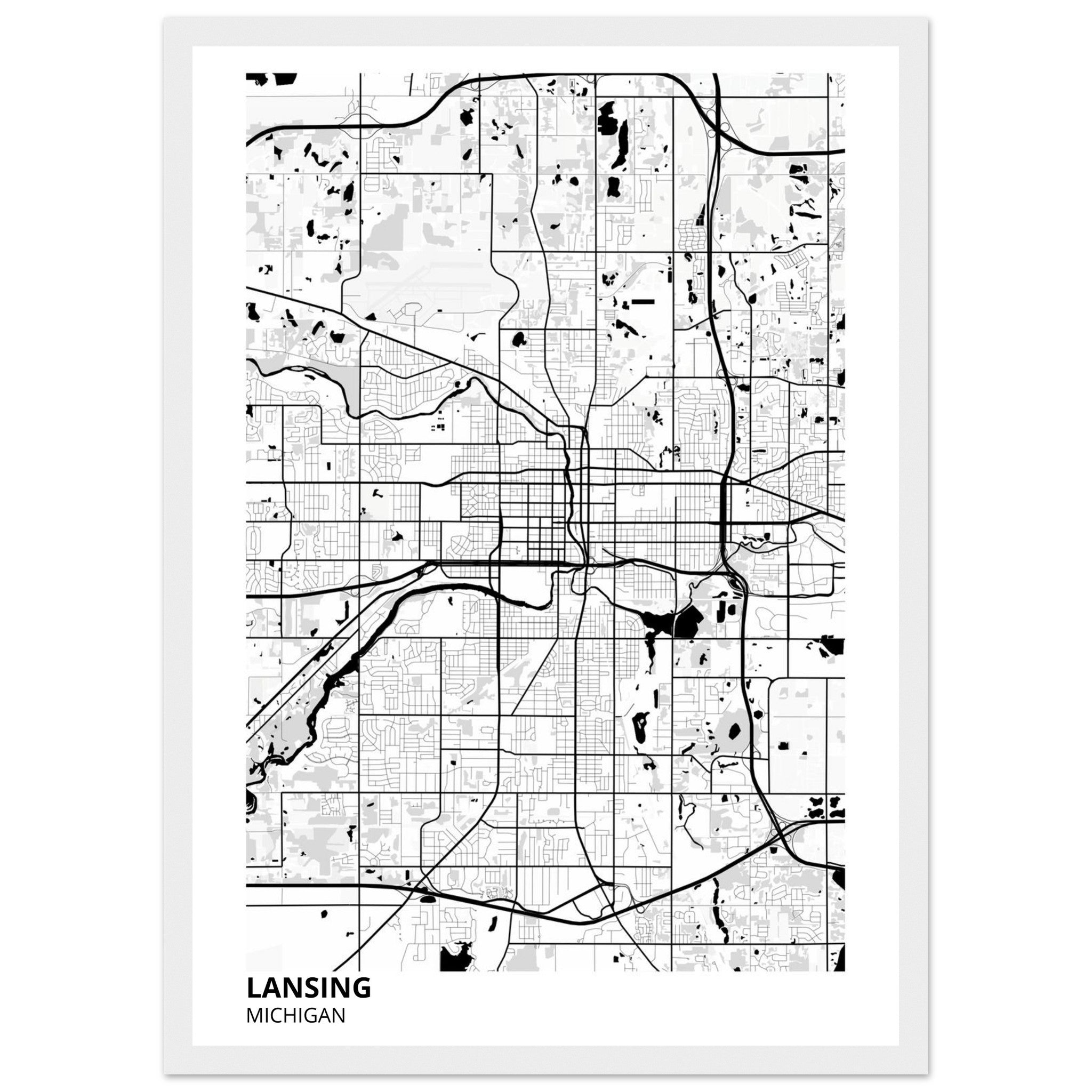 lansing map poster print