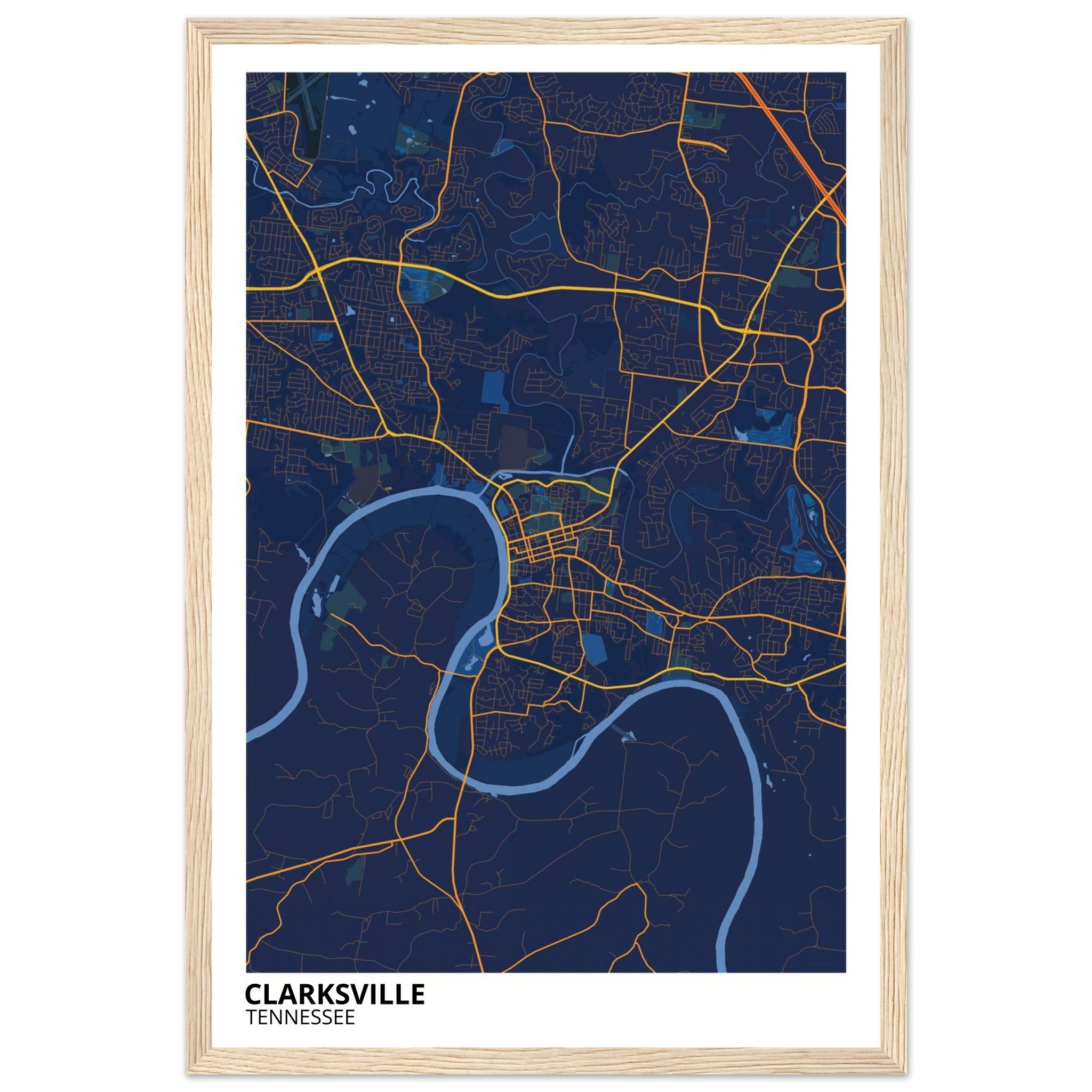 Clarksville Tennessee City Map Poster | Custom Map Art Print - Ink And Atlas