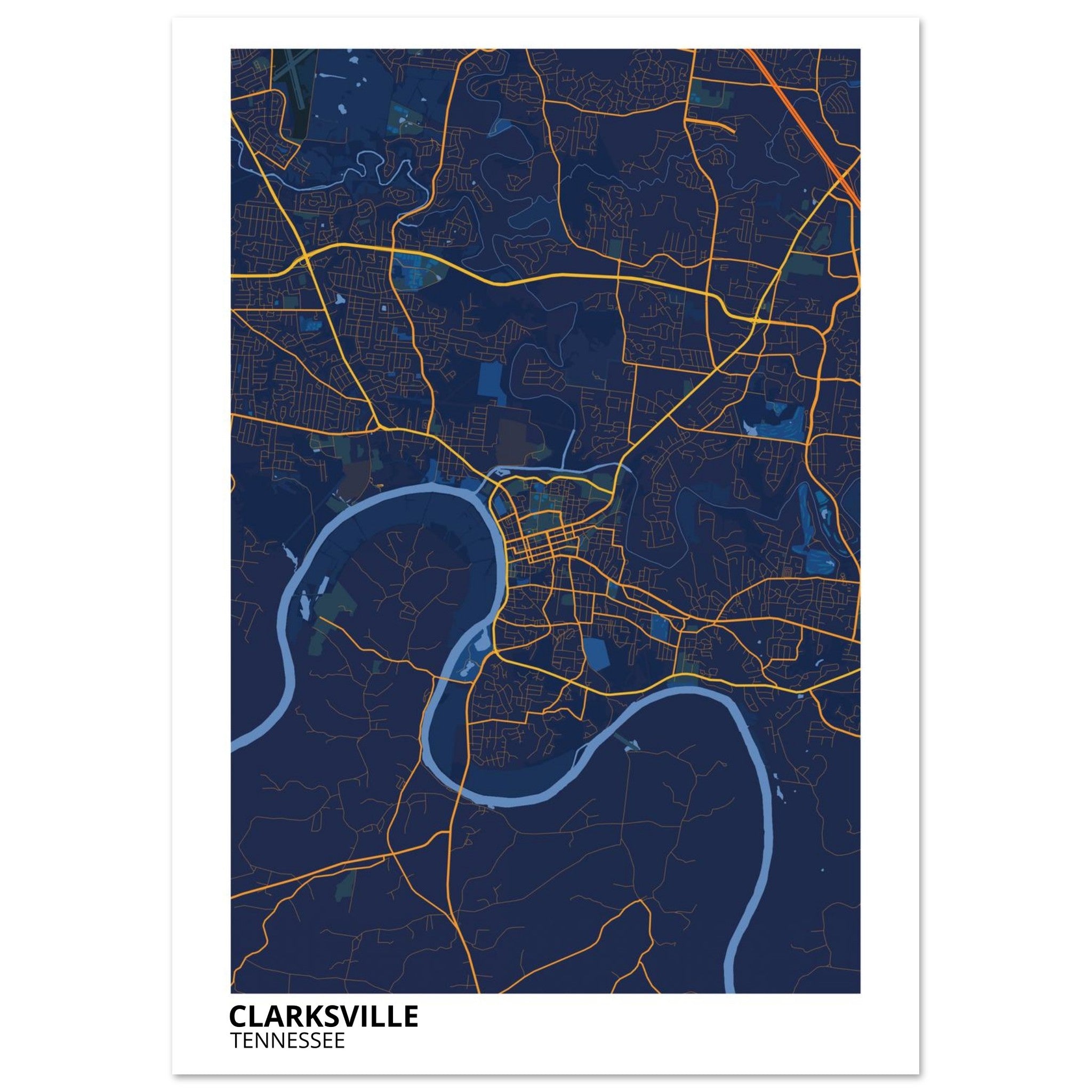 Clarksville Tennessee City Map Poster | Custom Map Art Print - Ink And Atlas