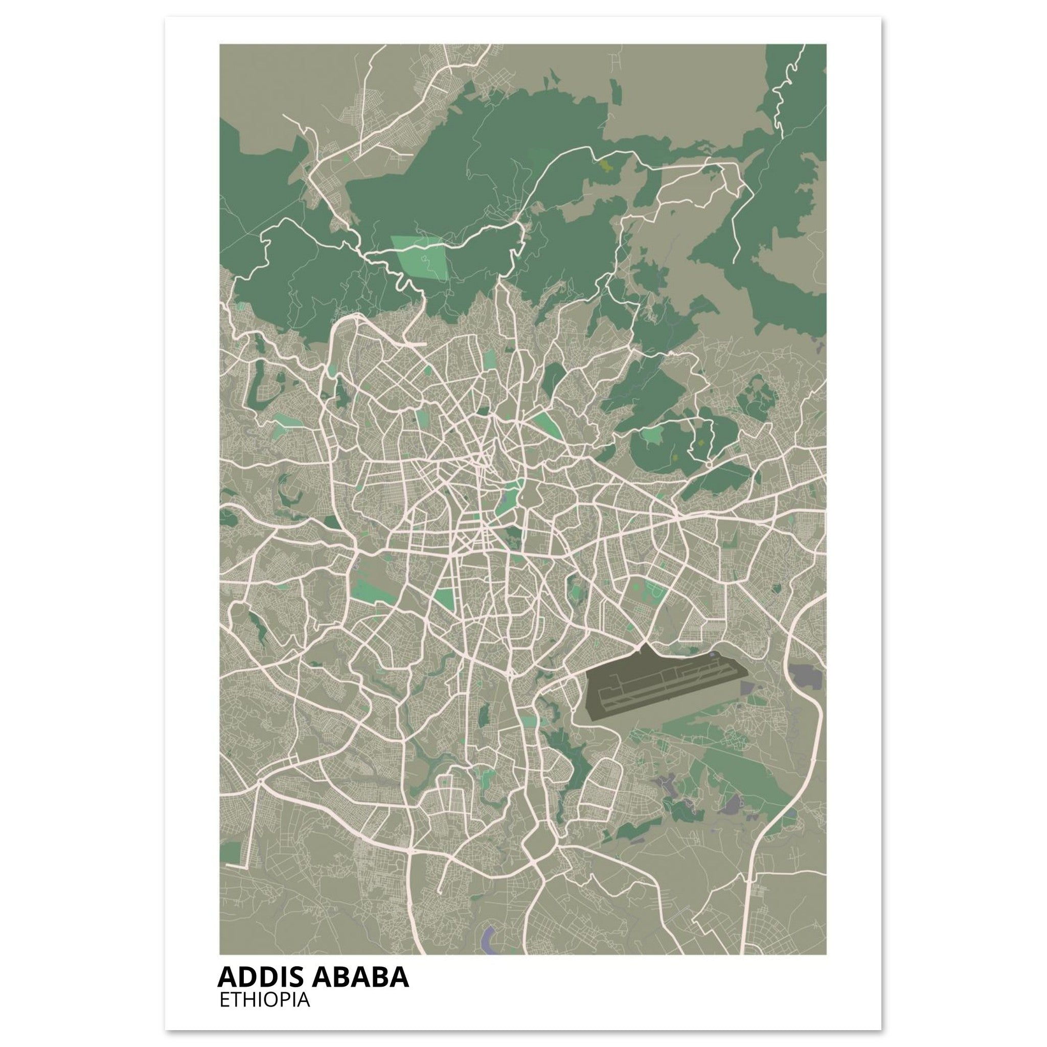 Addis Ababa Ethiopia City Map Poster | Custom Map Art Print - Ink And Atlas