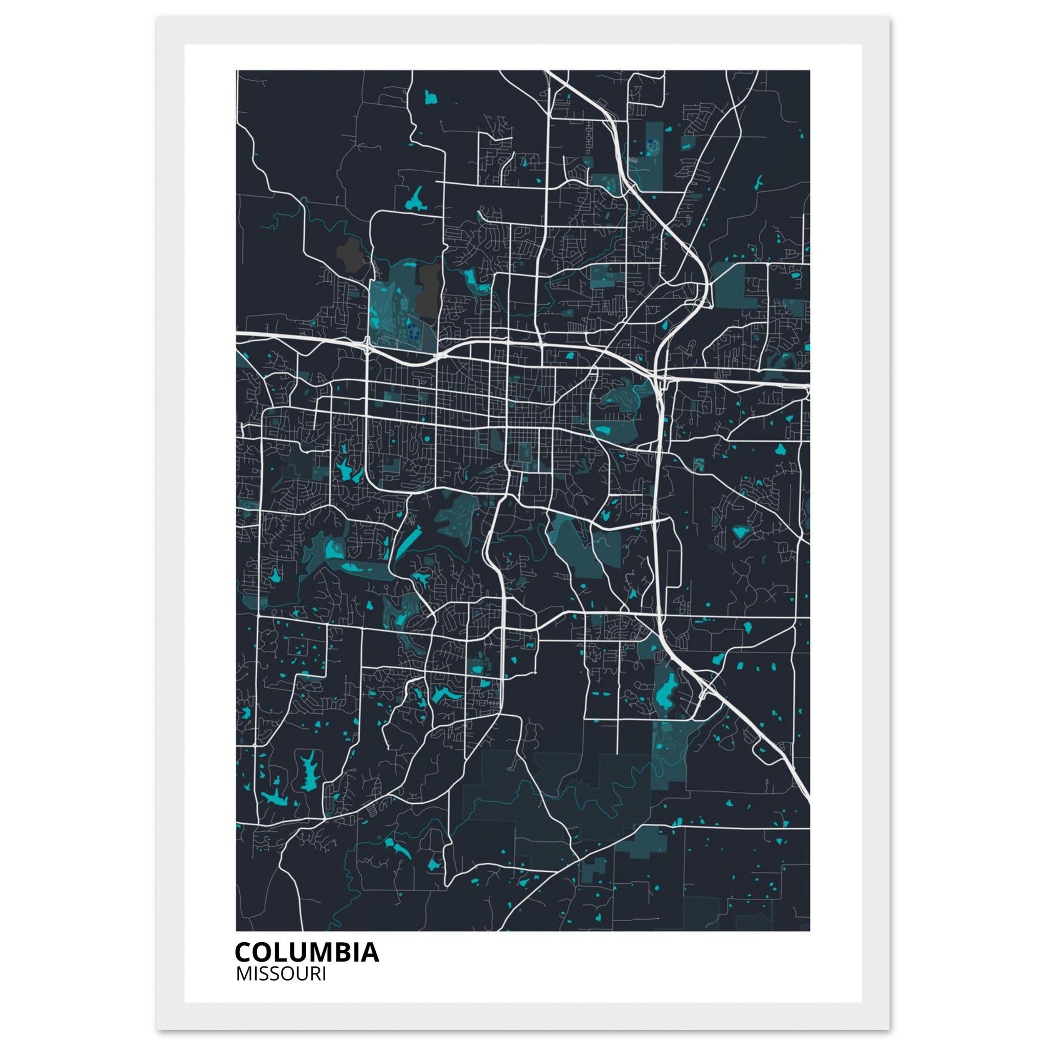 Columbia Missouri City Map Poster | Custom Map Art Print - Ink And Atlas