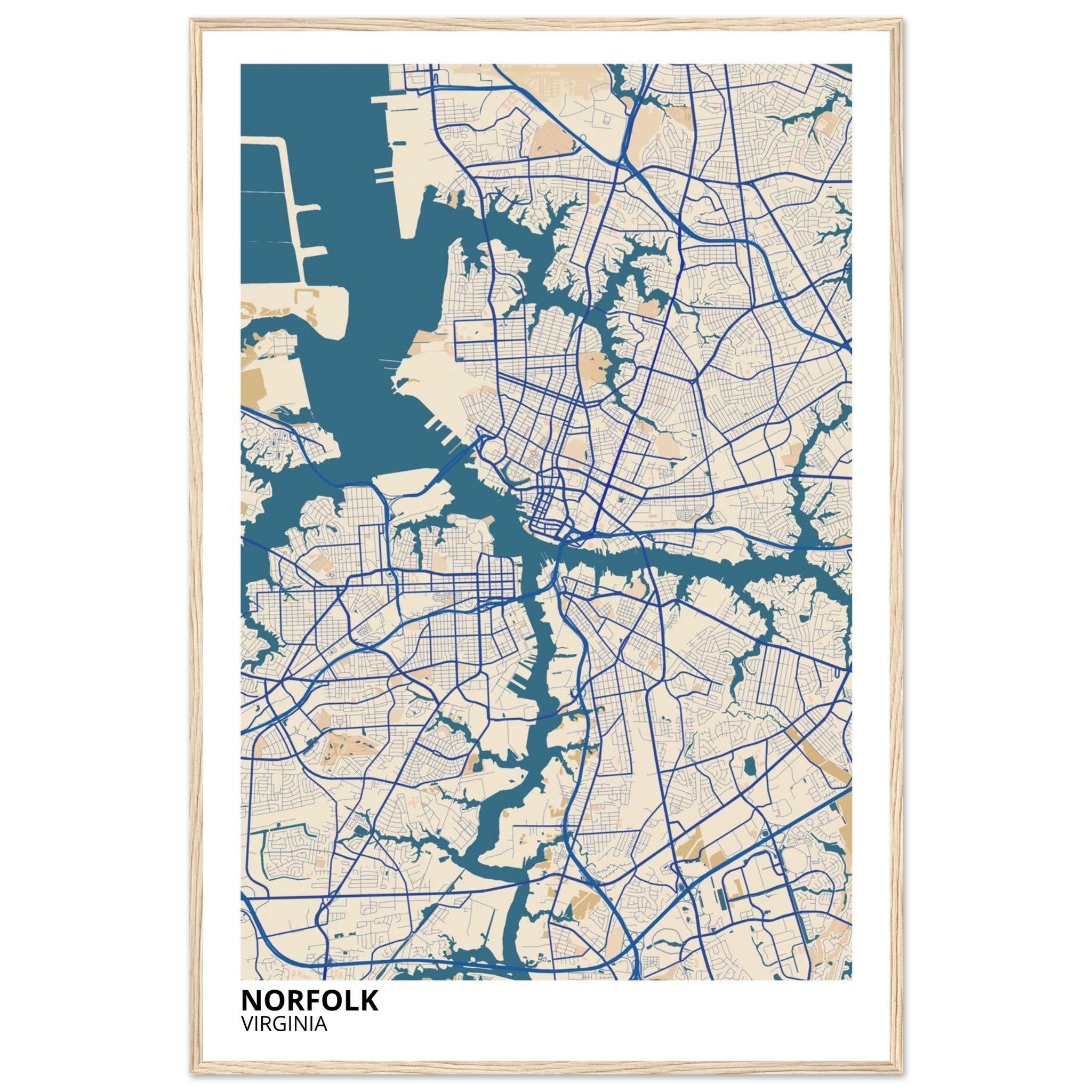 Norfolk Virginia City Map Poster | Custom Map Art Print - Ink And Atlas