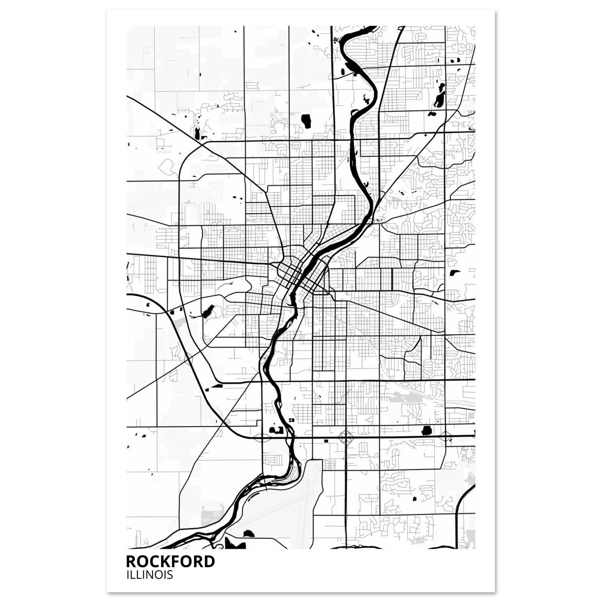 Rockford Illinois City Map Poster | Custom Map Art Print - Ink And Atlas